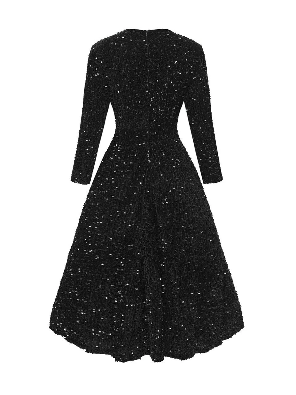 Dark Green 1940s Solid Sequins Long Sleeve Maxi Dress - Image 5
