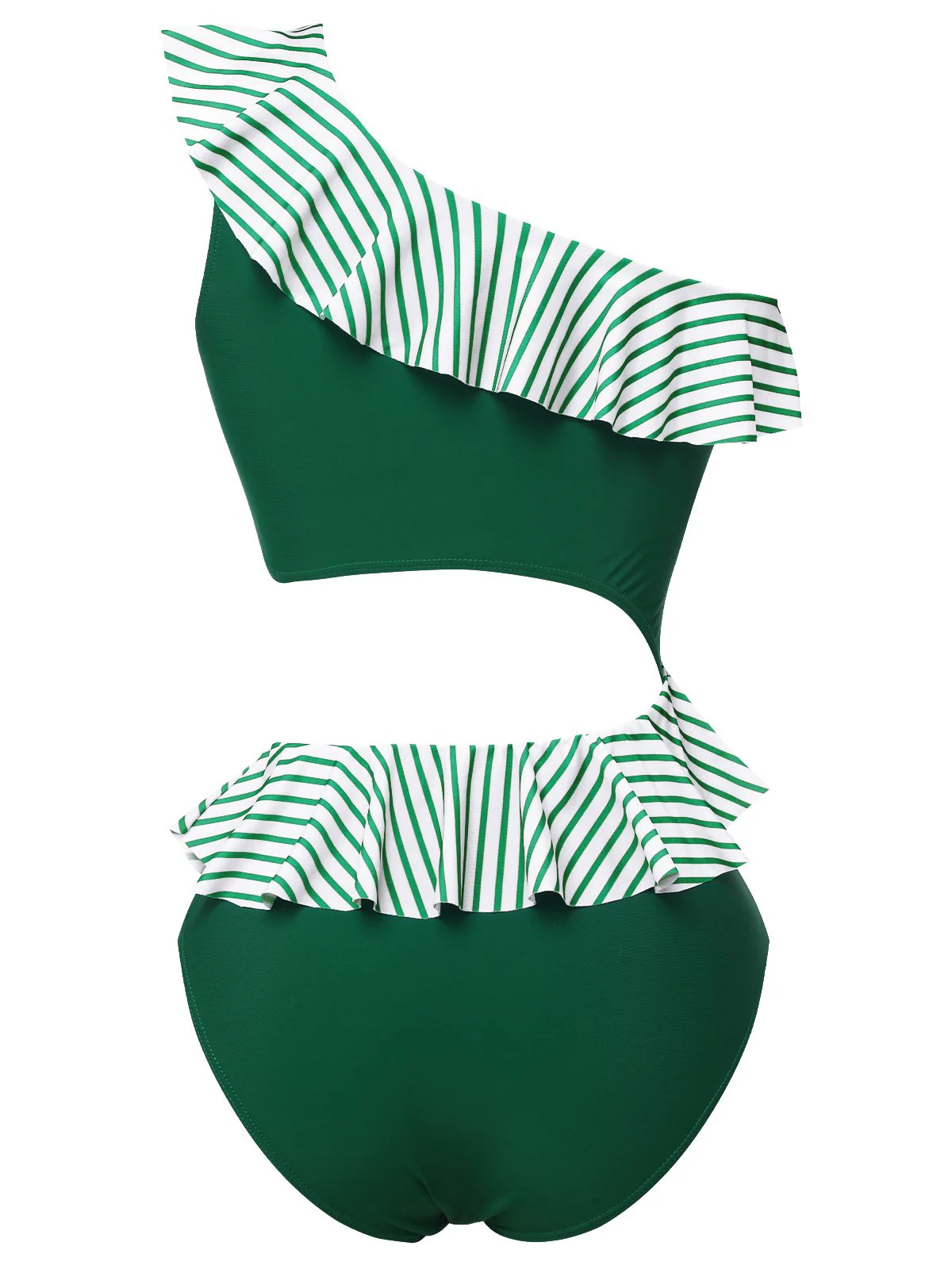 Dark Green 1940s Striped Ruffled Swimsuit - Image 4
