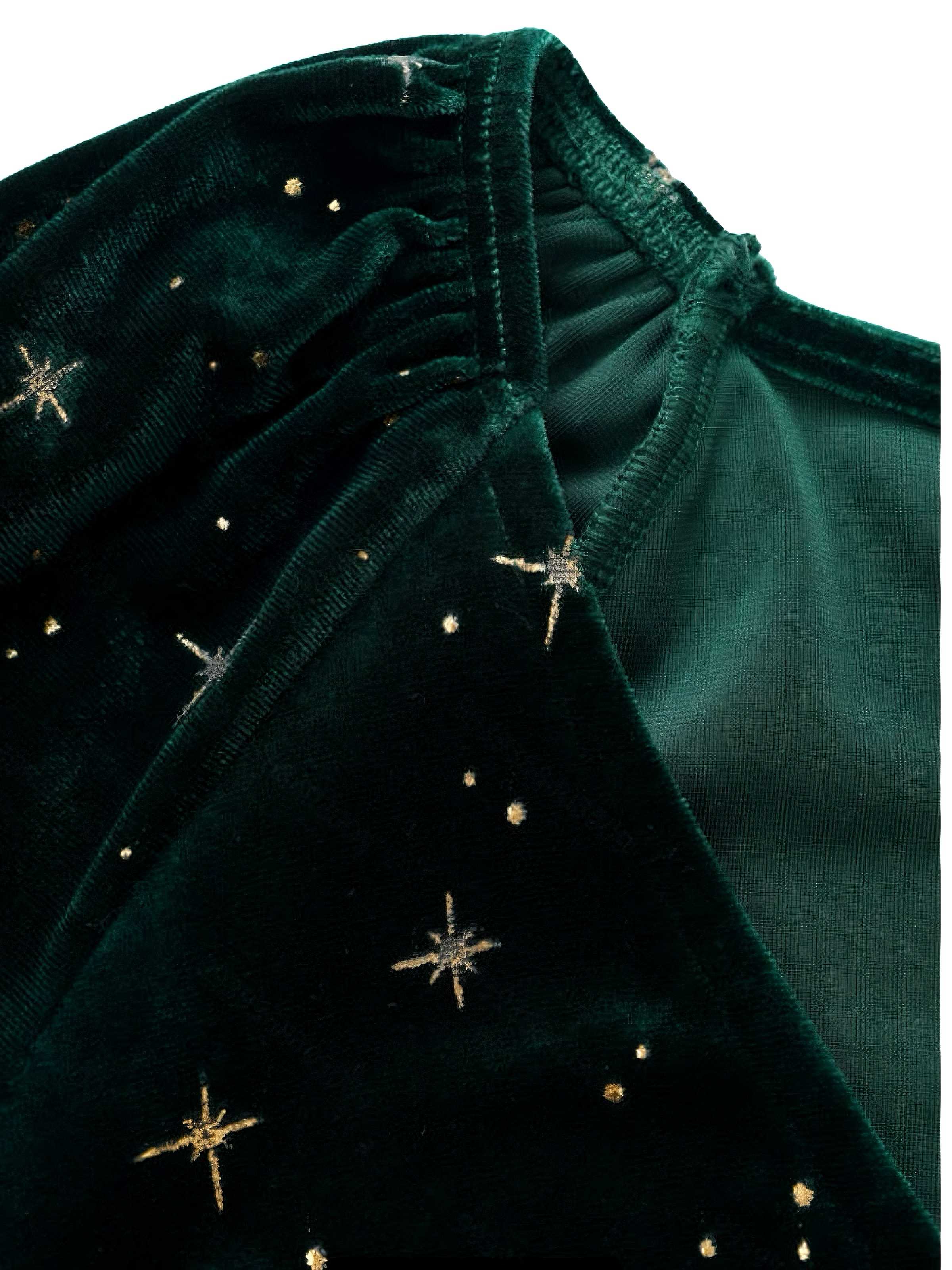 Dark Green 1940s V-Neck Star Velvet Dress - Image 5