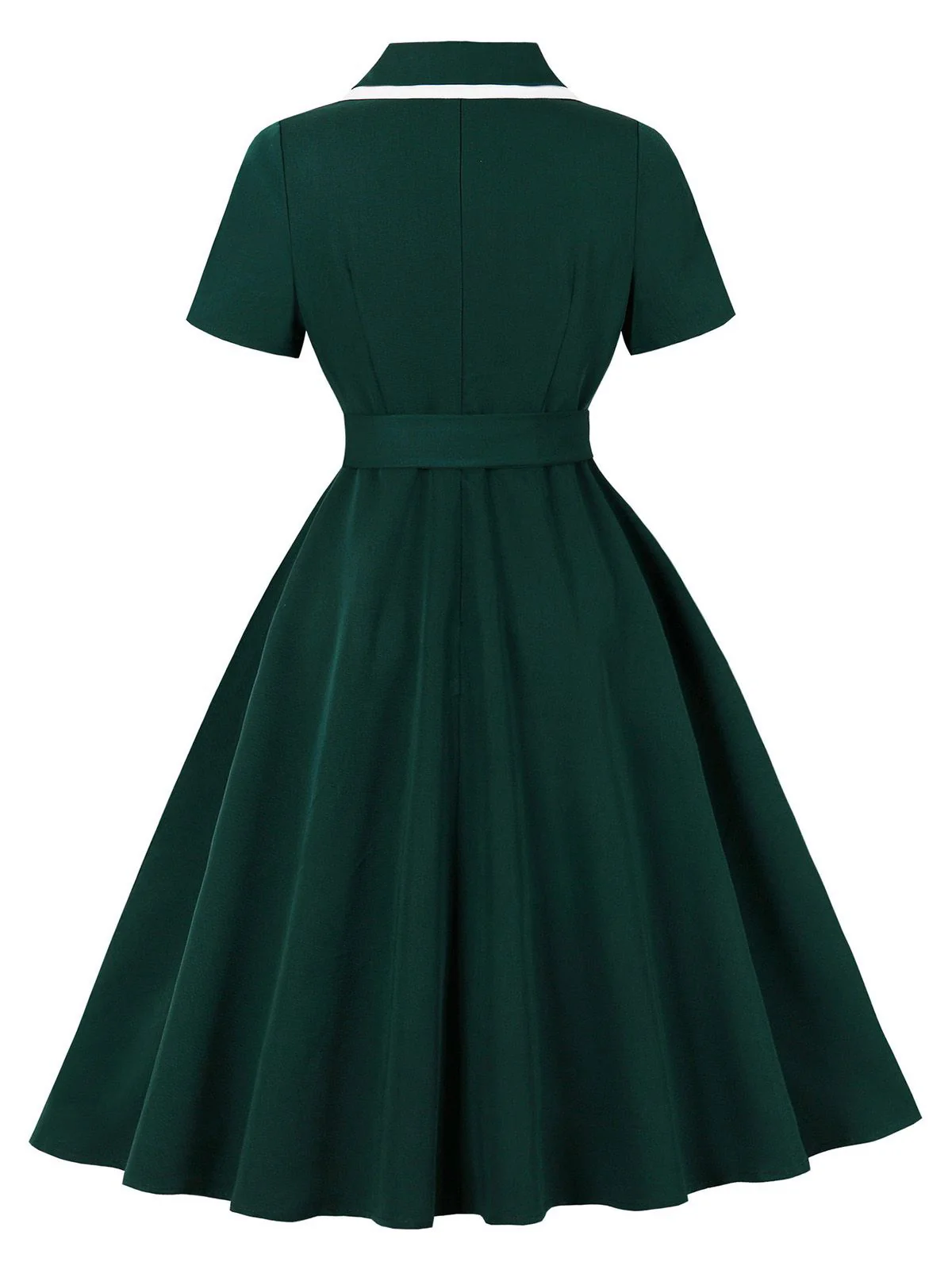 Dark Green 1950s Contrasted Lapel Swing Dress - Image 3