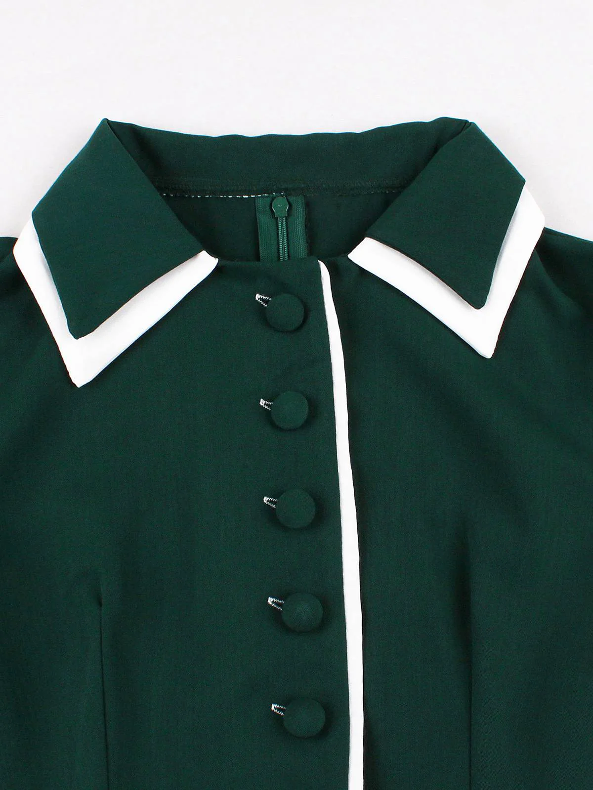 Dark Green 1950s Contrasted Lapel Swing Dress - Image 4