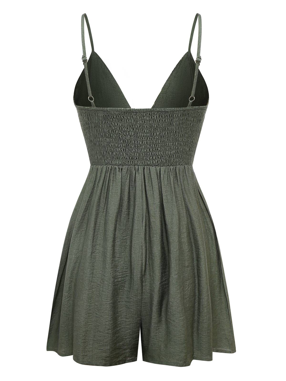 Dark Green 1950s Embroidery Patchwork Smocked Romper - Image 2