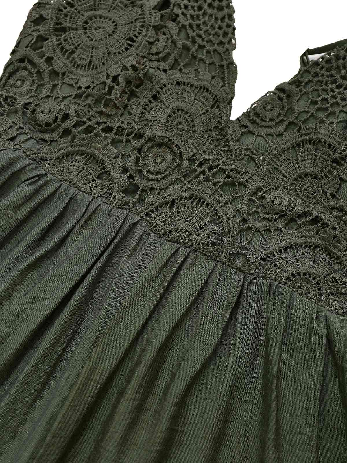 Dark Green 1950s Embroidery Patchwork Smocked Romper - Image 3