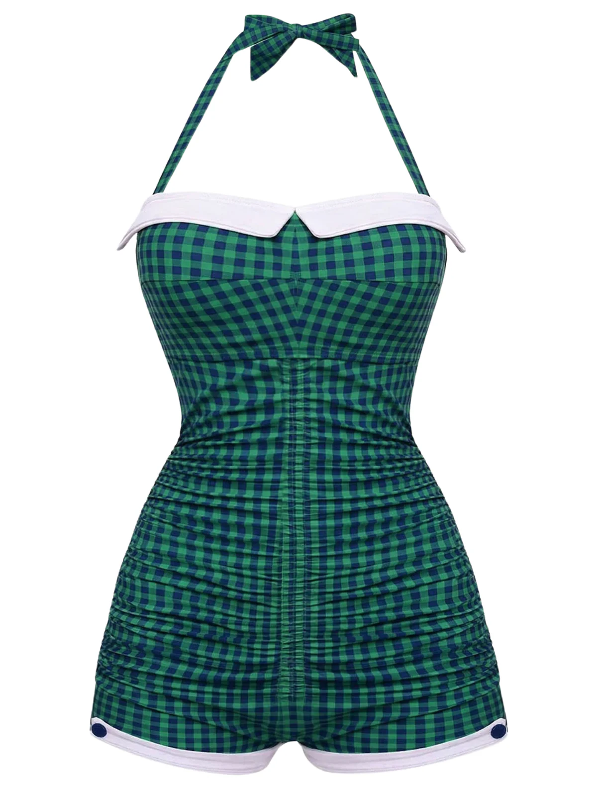 Gingham 1950s Halter Bowknot One-piece Swimsuit - Image 19