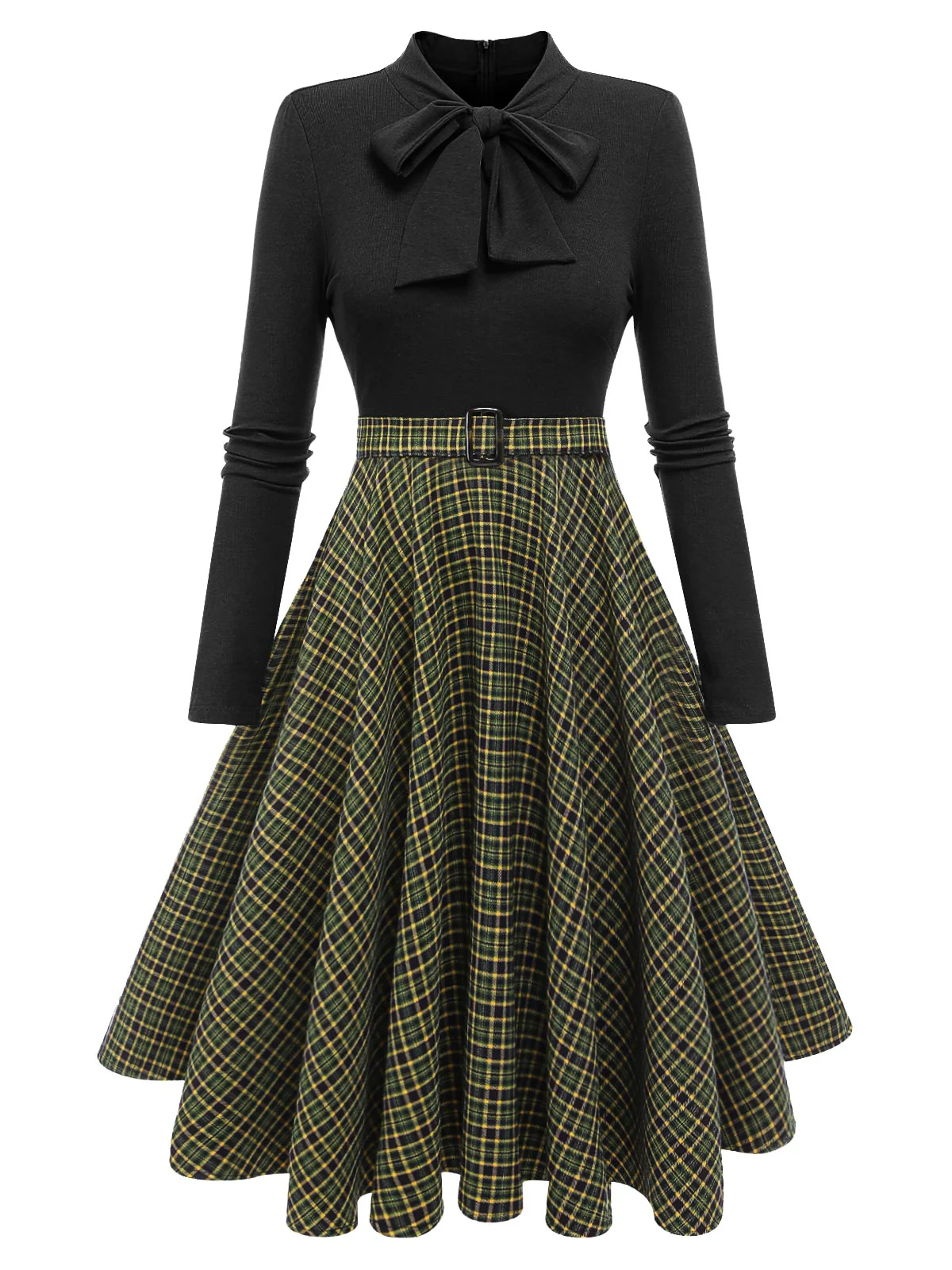 [Pre-Sale] Dark Green 1950s Plaid Knitting Dress - Image 12