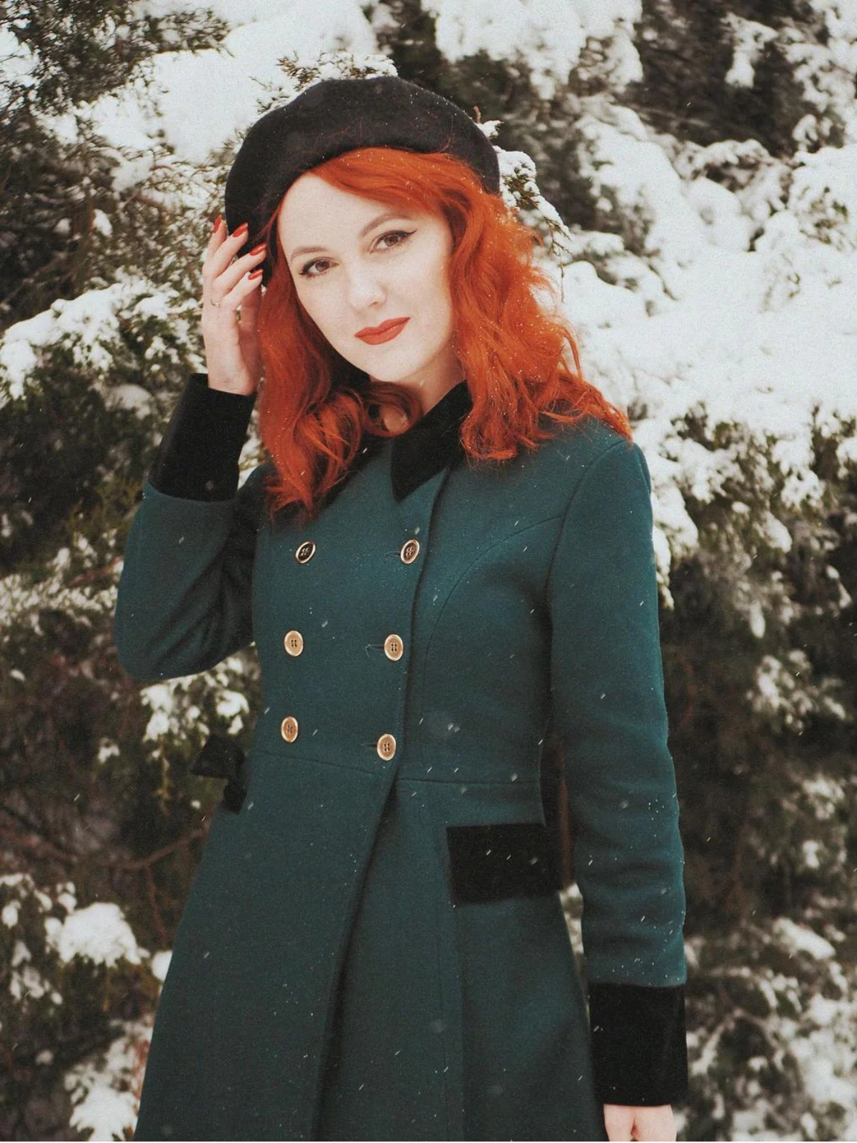 Dark Green 1940s Solid Button Coat - Image 2