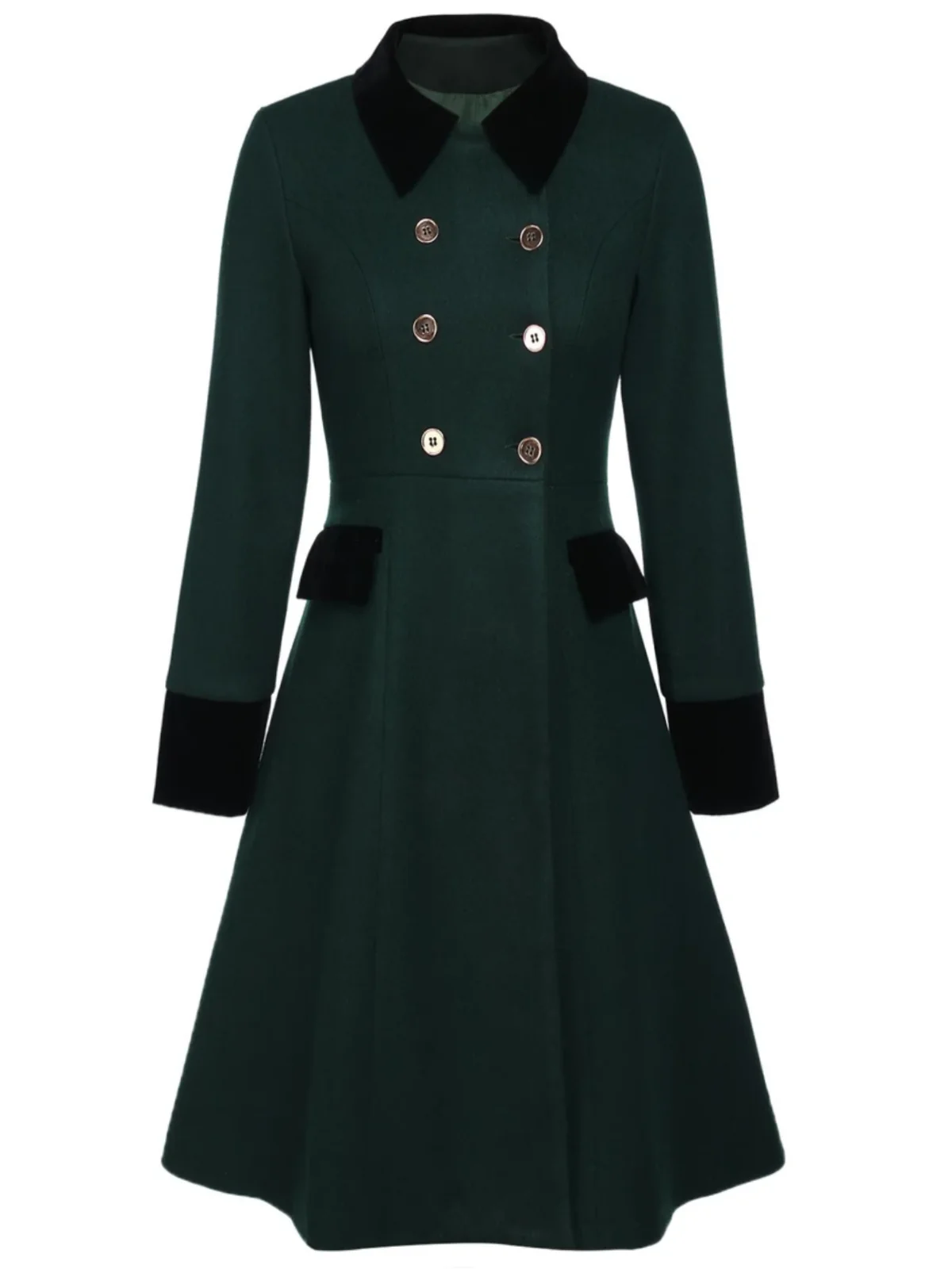 Dark Green 1940s Solid Button Coat - Image 3
