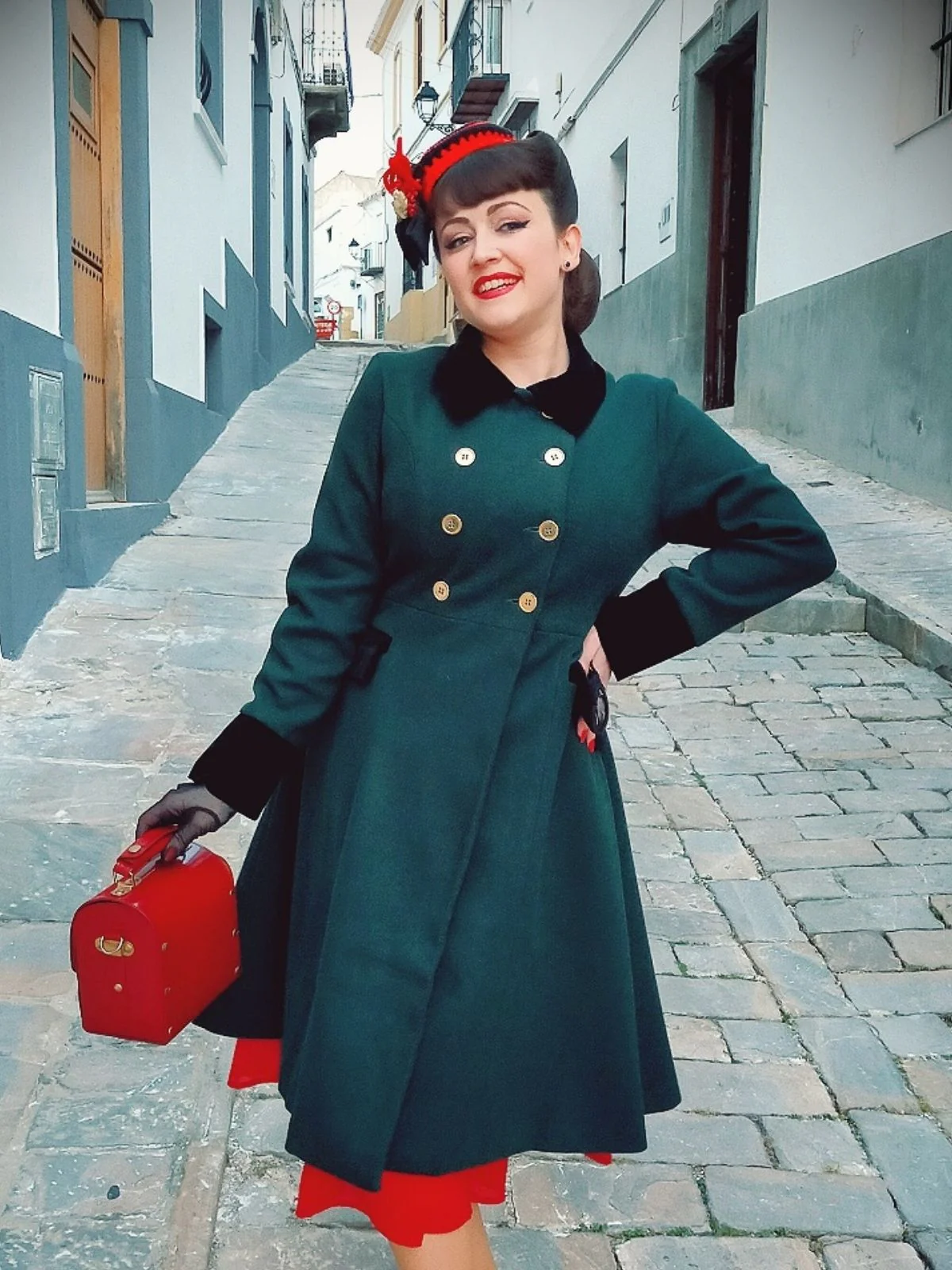 Dark Green 1940s Solid Button Coat - Image 2
