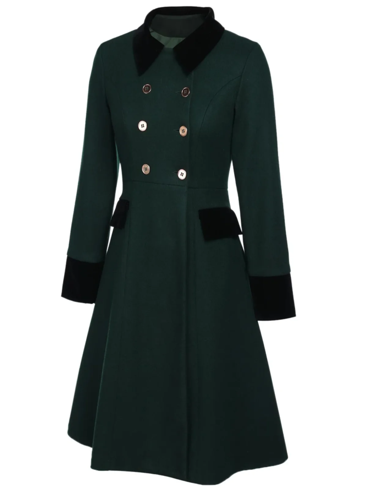 Dark Green 1940s Solid Button Coat - Image 5