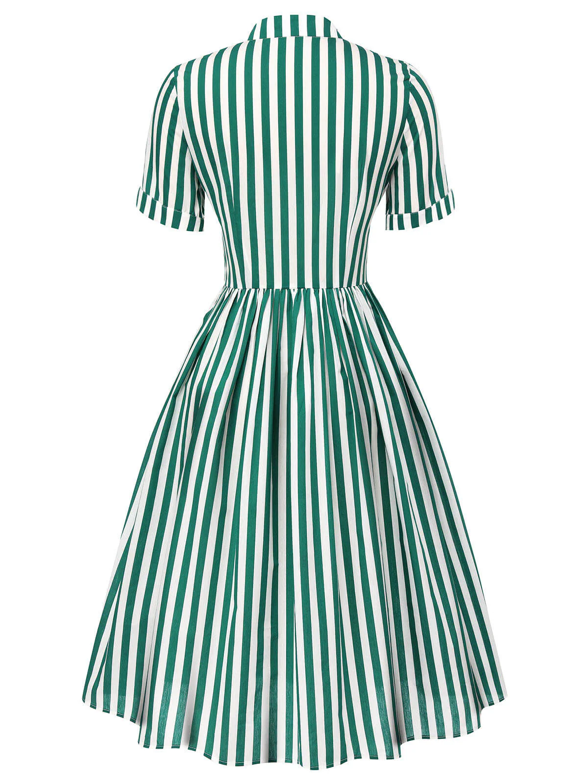 Dark Green 1950s Tie Neck Striped Dress - Image 4