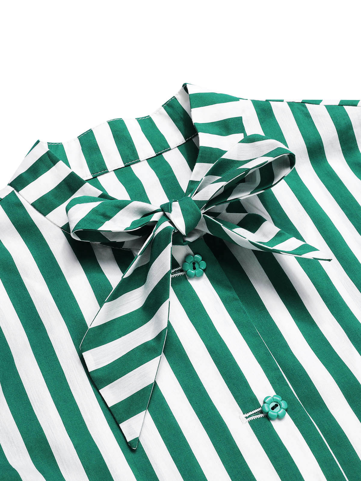 Dark Green 1950s Tie Neck Striped Dress - Image 6