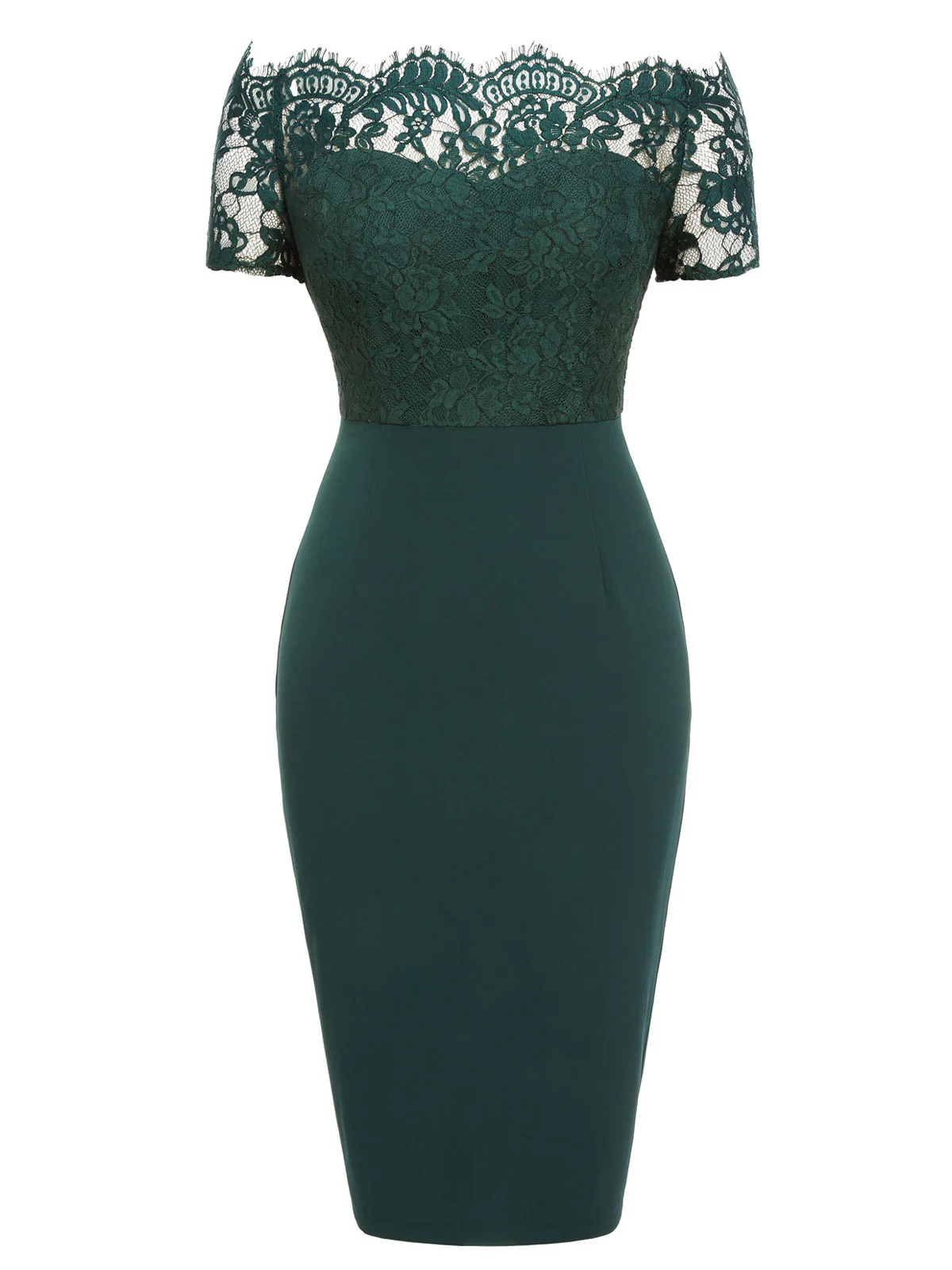 Dark Green 1960s Lace Off-shoulder Dress - Image 2