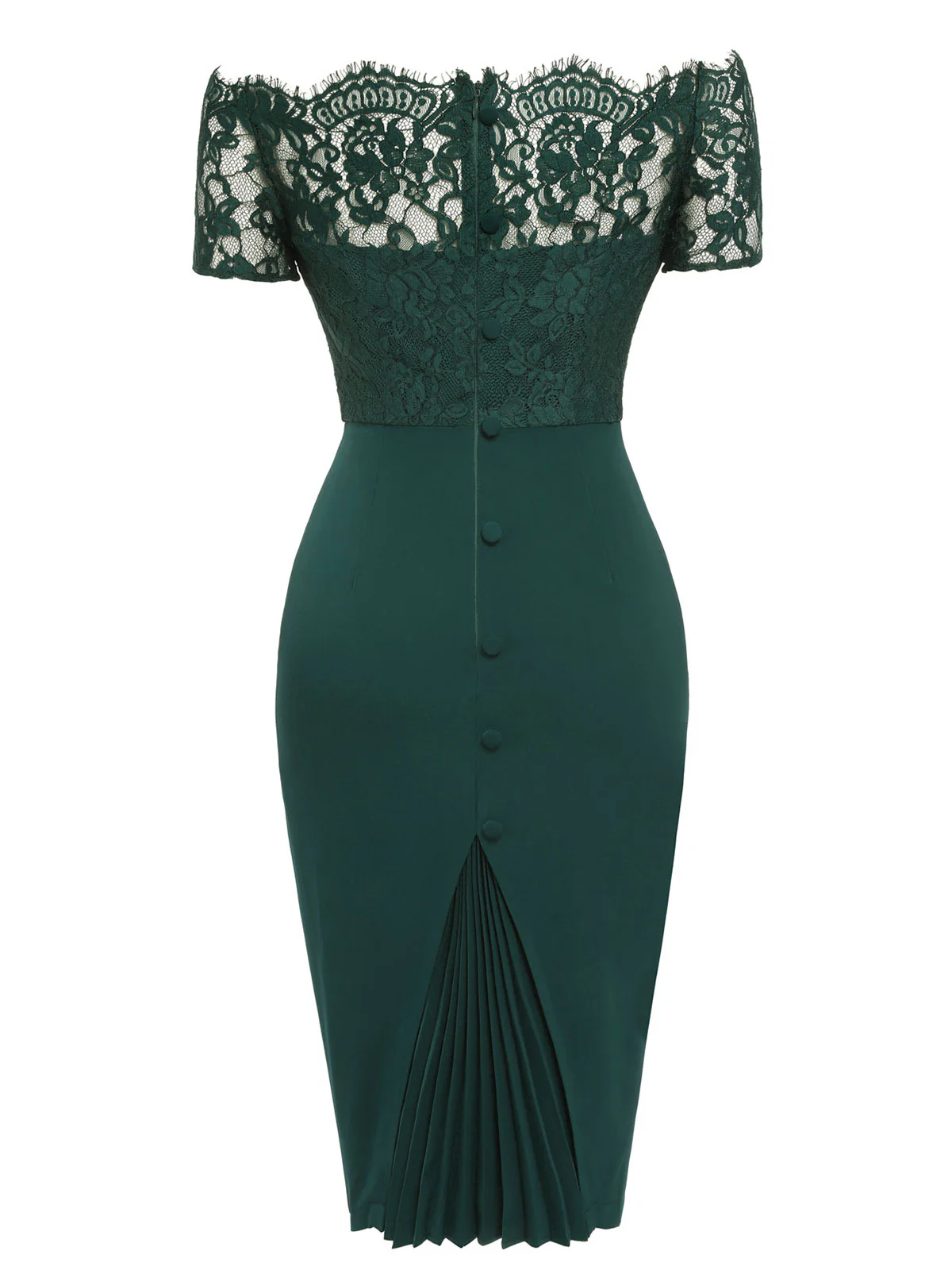 Dark Green 1960s Lace Off-shoulder Dress - Image 3