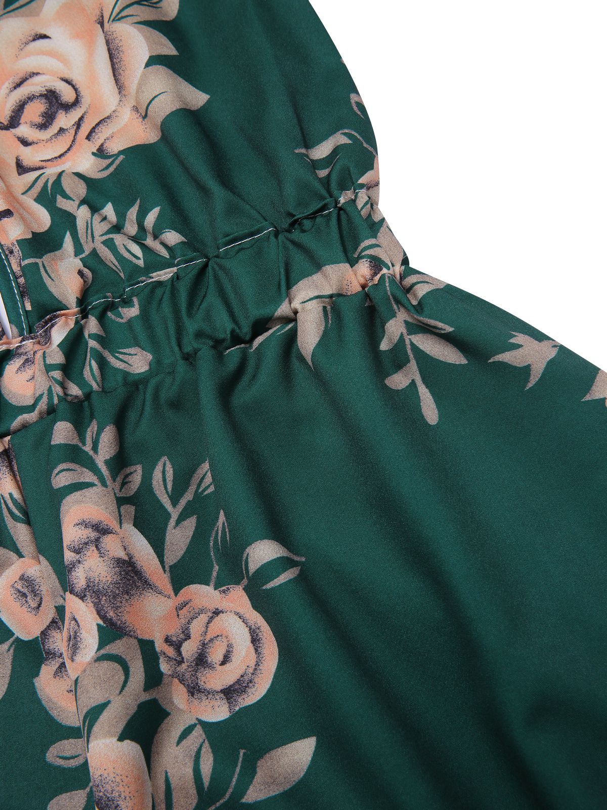 Dark Green 1970s Floral Deep V-Neck Romper - Image 4