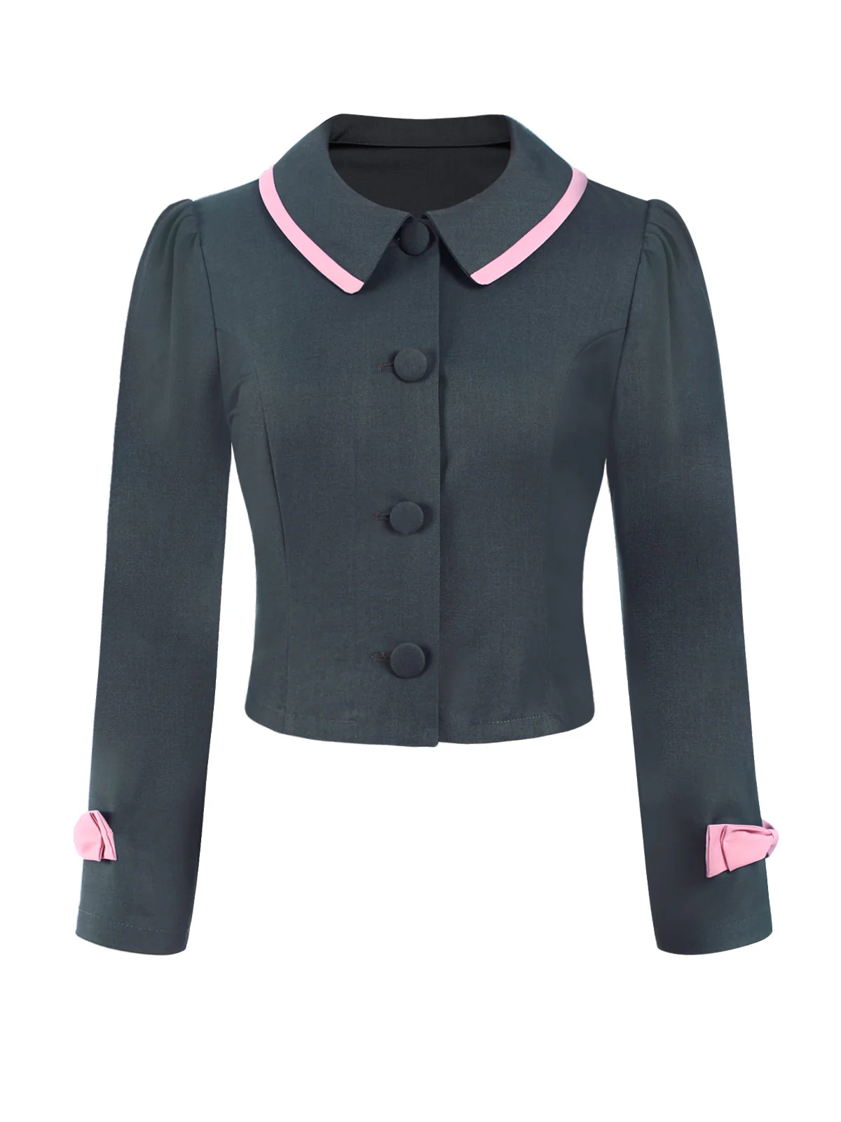 Dark Grey 1950s Lapel Bow Short Coat - Image 2
