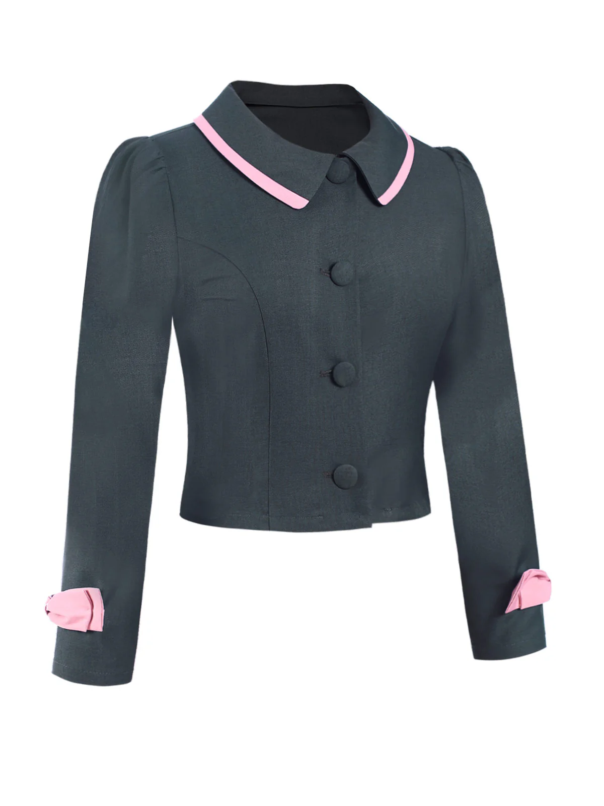 Dark Grey 1950s Lapel Bow Short Coat - Image 3