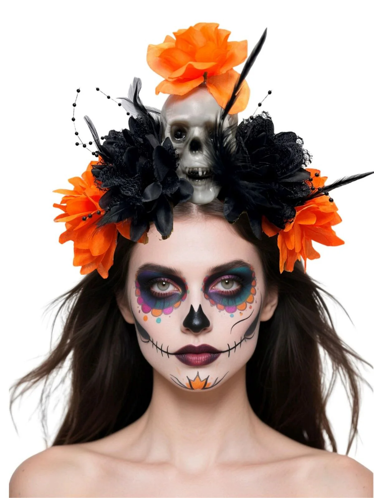 Dark Horror Skull Feather 3D Flowers Headband - Image 2