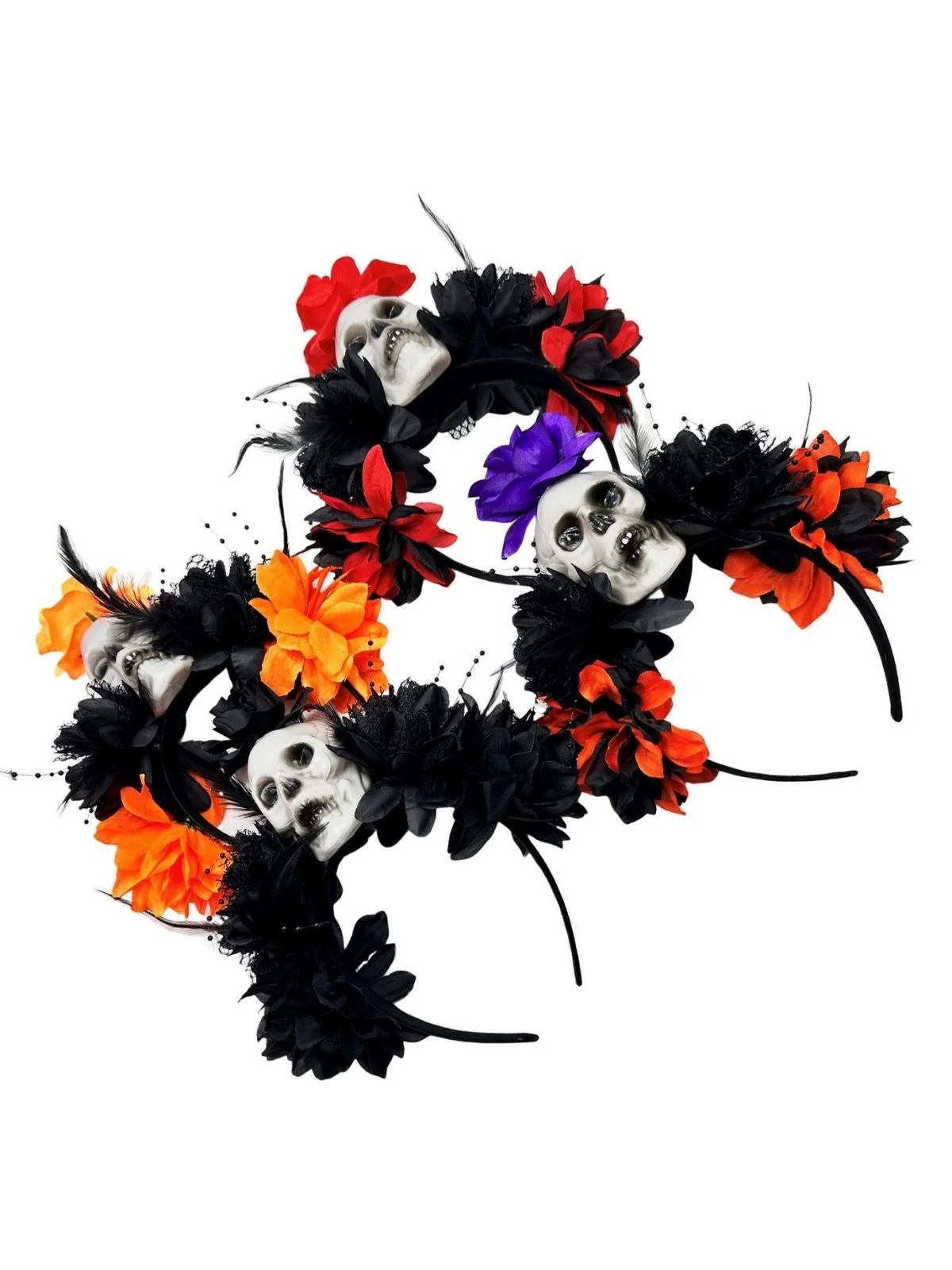 Dark Horror Skull Feather 3D Flowers Headband - Image 3