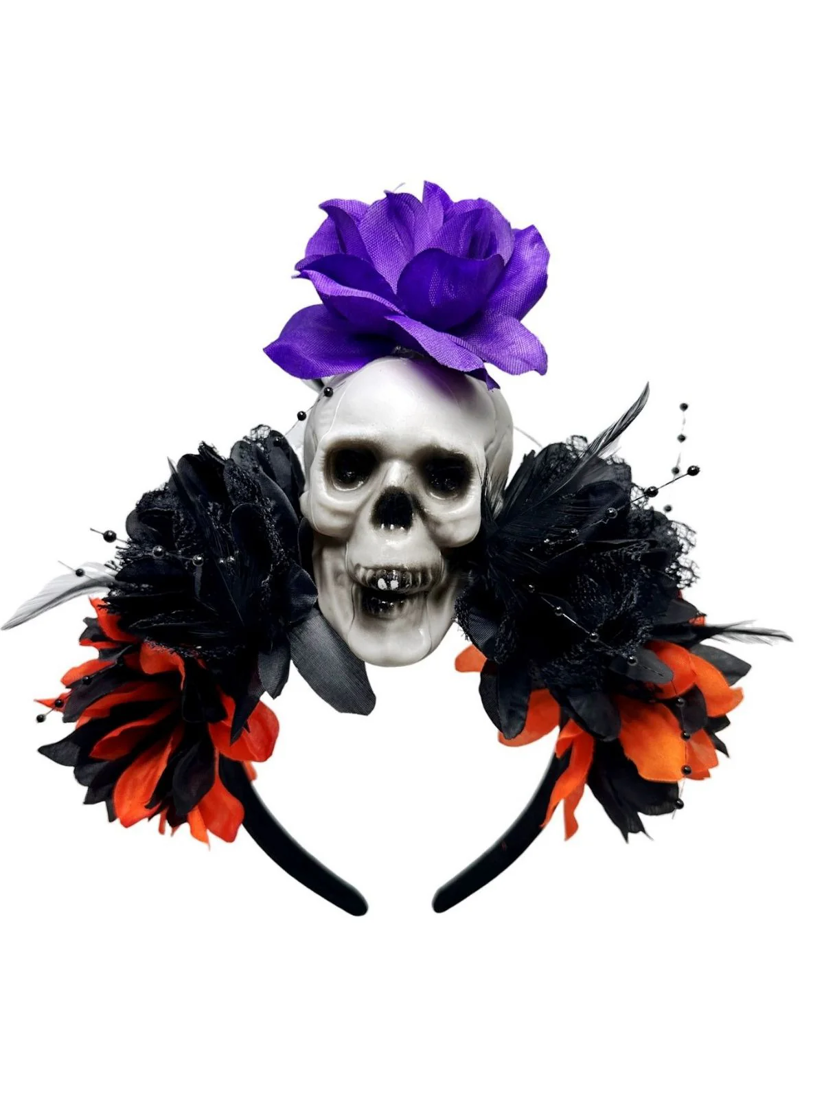 Dark Horror Skull Feather 3D Flowers Headband - Image 4