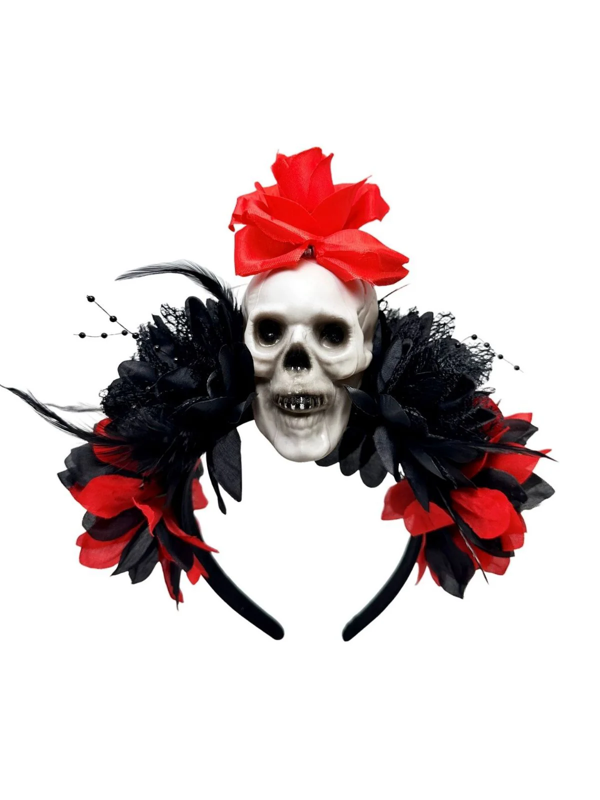 Dark Horror Skull Feather 3D Flowers Headband - Image 5