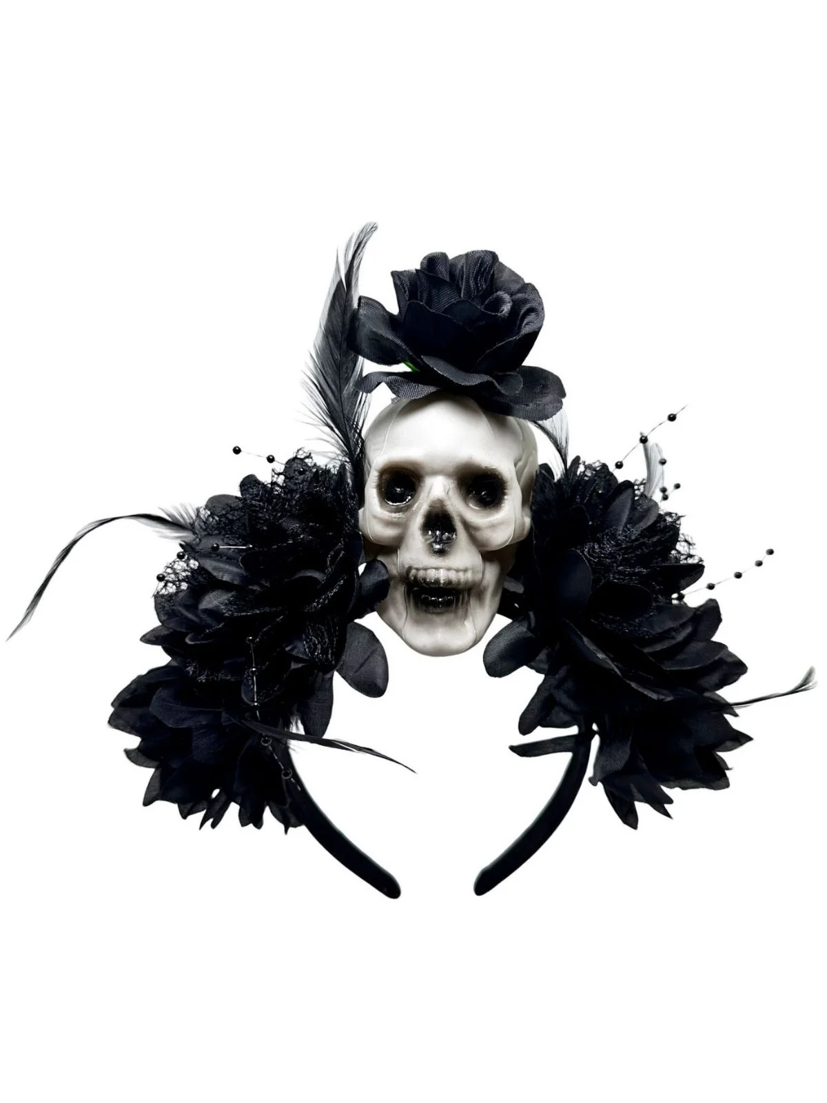 Dark Horror Skull Feather 3D Flowers Headband - Image 6