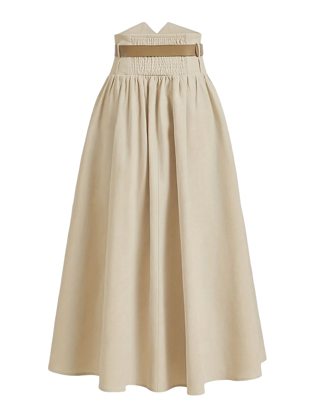 Dark Khaki 1940s Solid Button Belt Pleated Skirt - Image 3