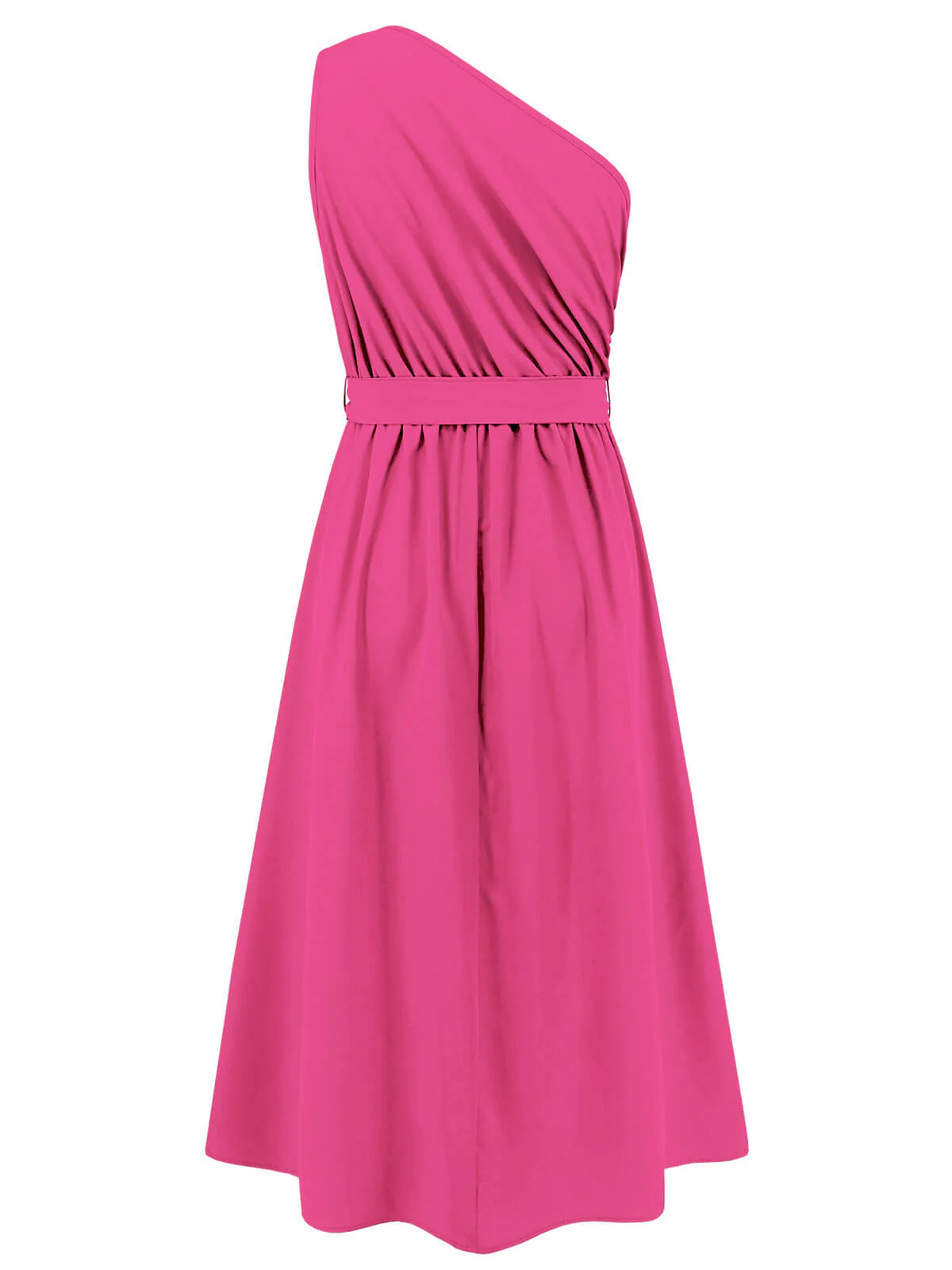 Dark Pink 1940s Solid One Shoulder  Dress - Image 2