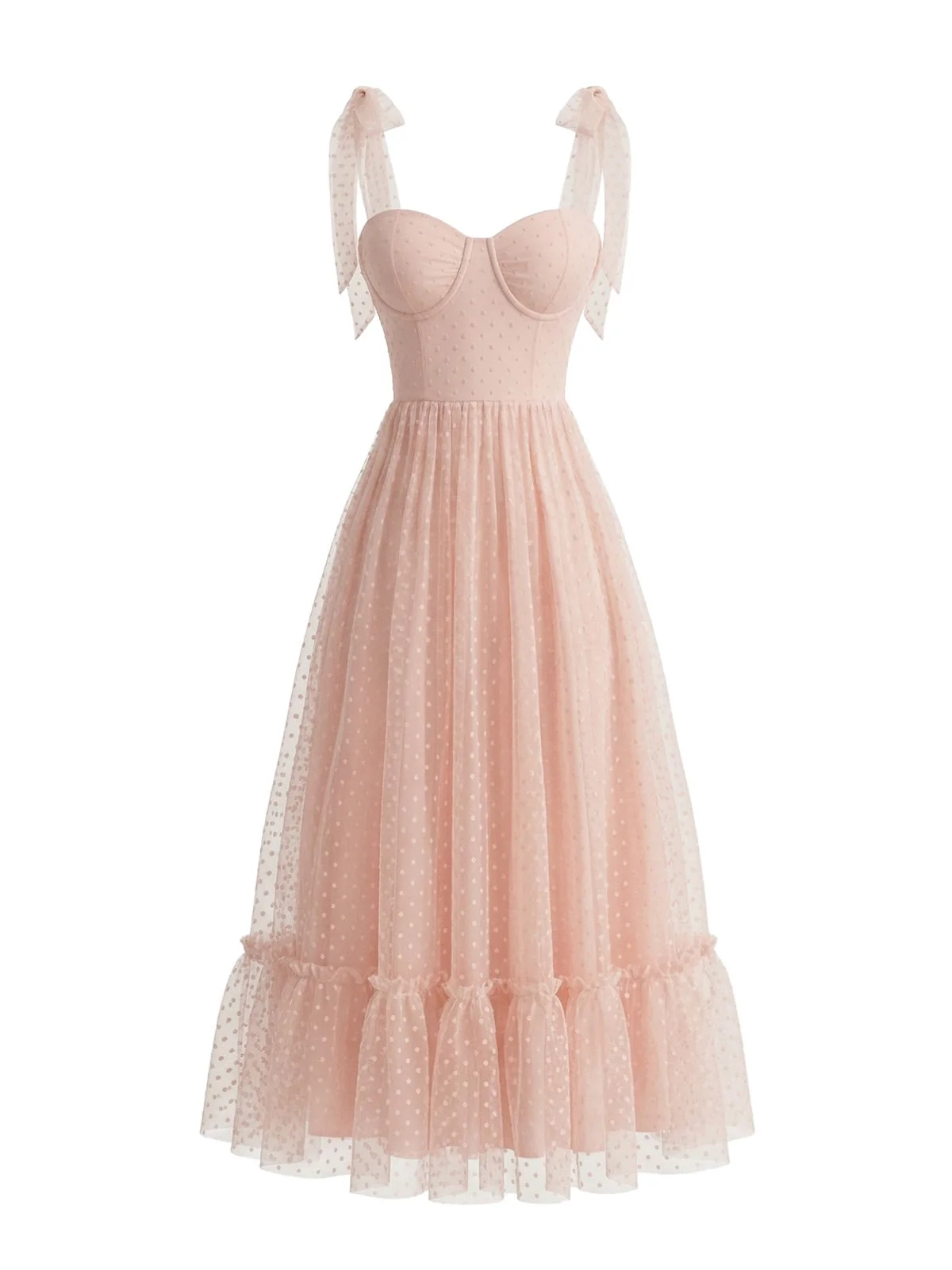 Dark Pink 1950s Swiss Dot Puff Sleeve Maxi Dress - Image 3