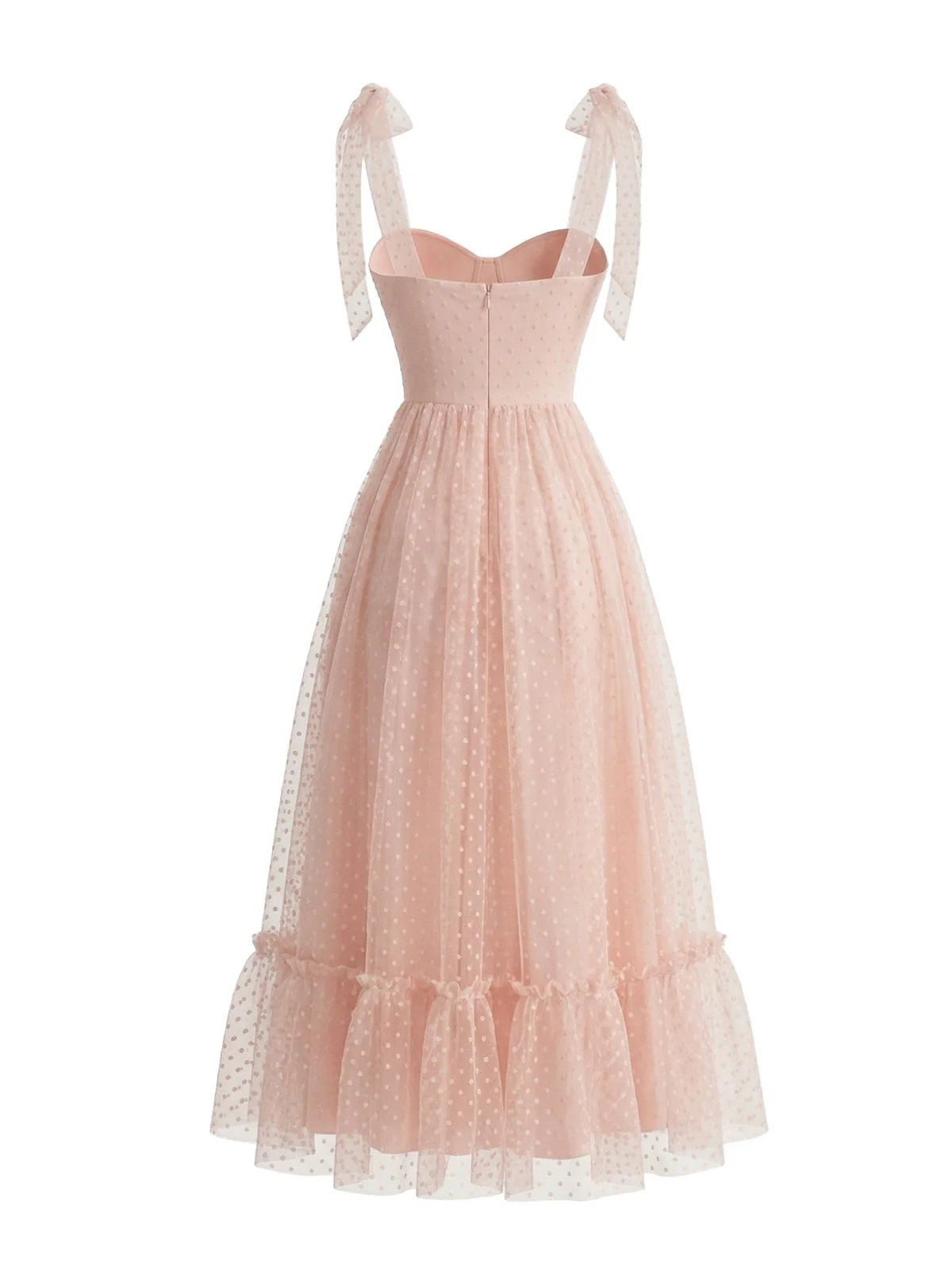 Dark Pink 1950s Swiss Dot Puff Sleeve Maxi Dress - Image 4