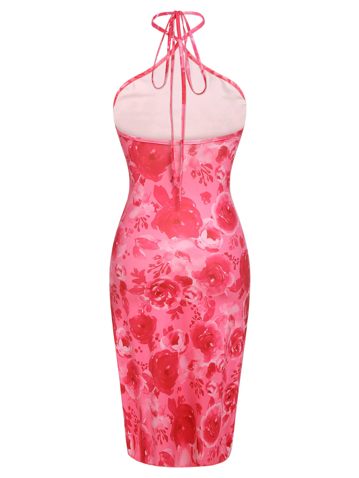 Dark Pink 1960s Rose Halter Dress - Image 2