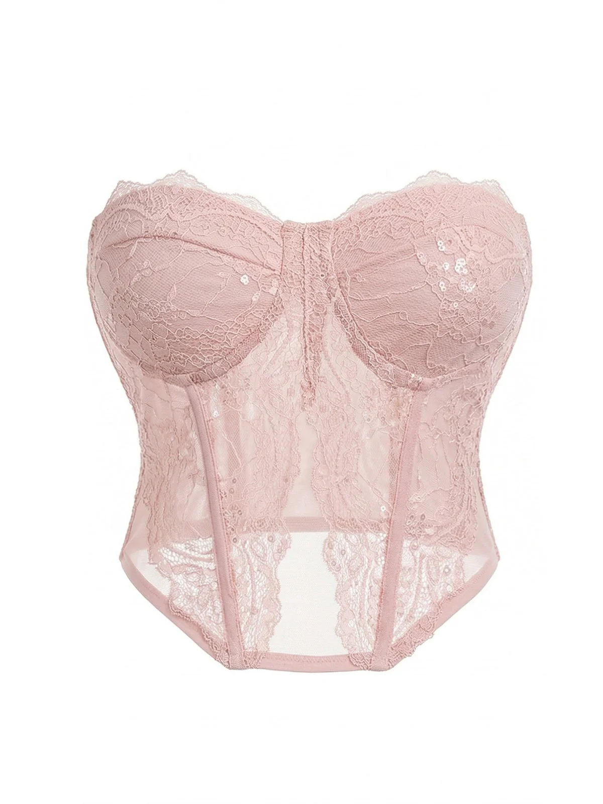 Dark Pink 1980s Lace Solid Bandeau Top - Image 2