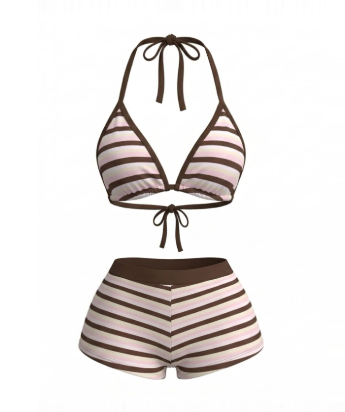 Dark Pink 1980s Lace-Up Striped Bikini Set - Image 2