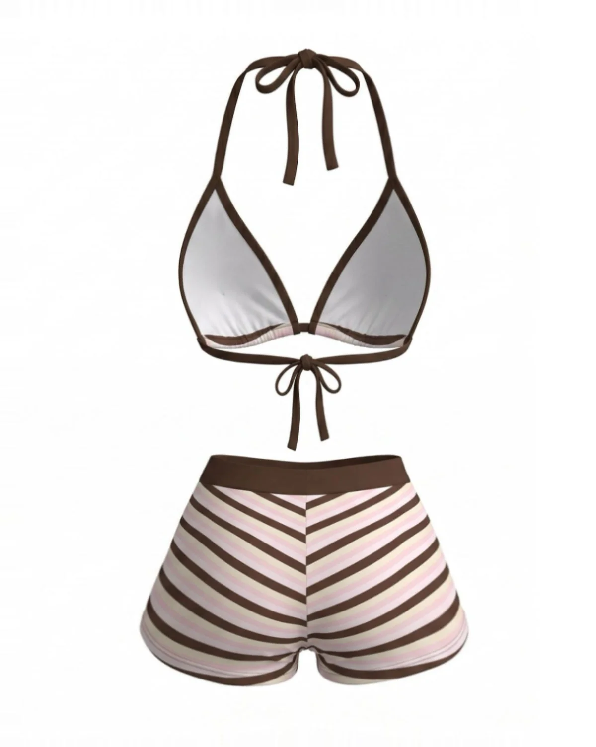 Dark Pink 1980s Lace-Up Striped Bikini Set - Image 3