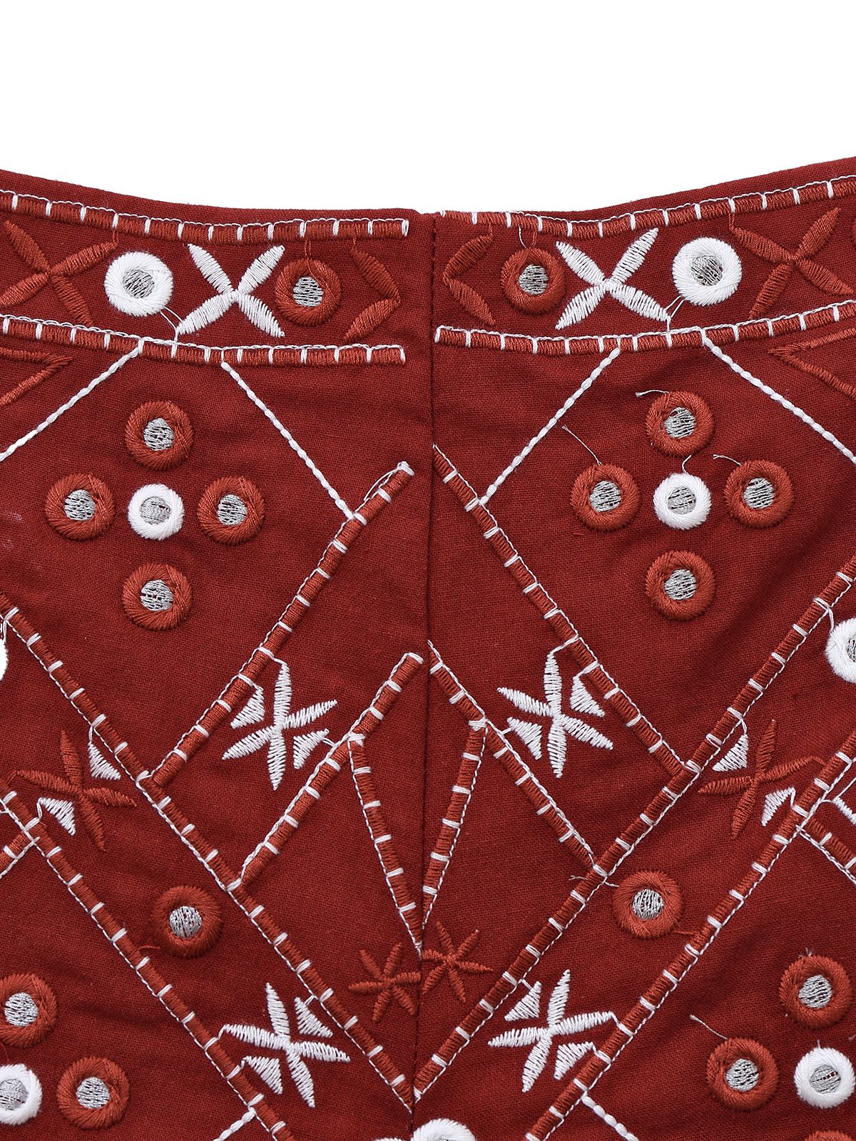 Dark Red 1970s Embroidered Boho Shorts - Image 3