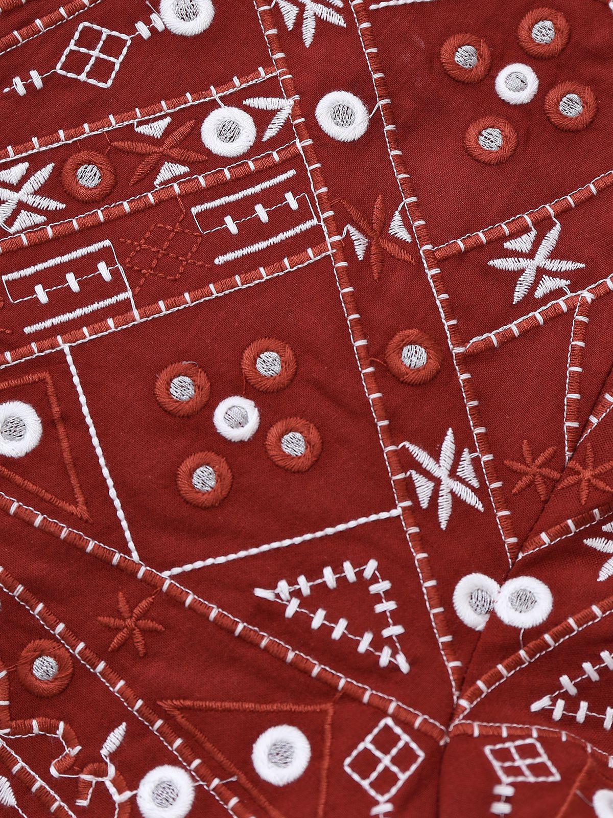 Dark Red 1970s Embroidered Boho Shorts - Image 4