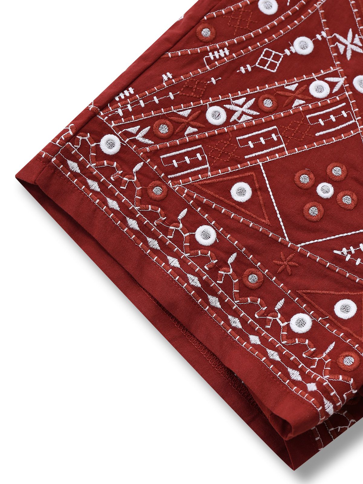 Dark Red 1970s Embroidered Boho Shorts - Image 5
