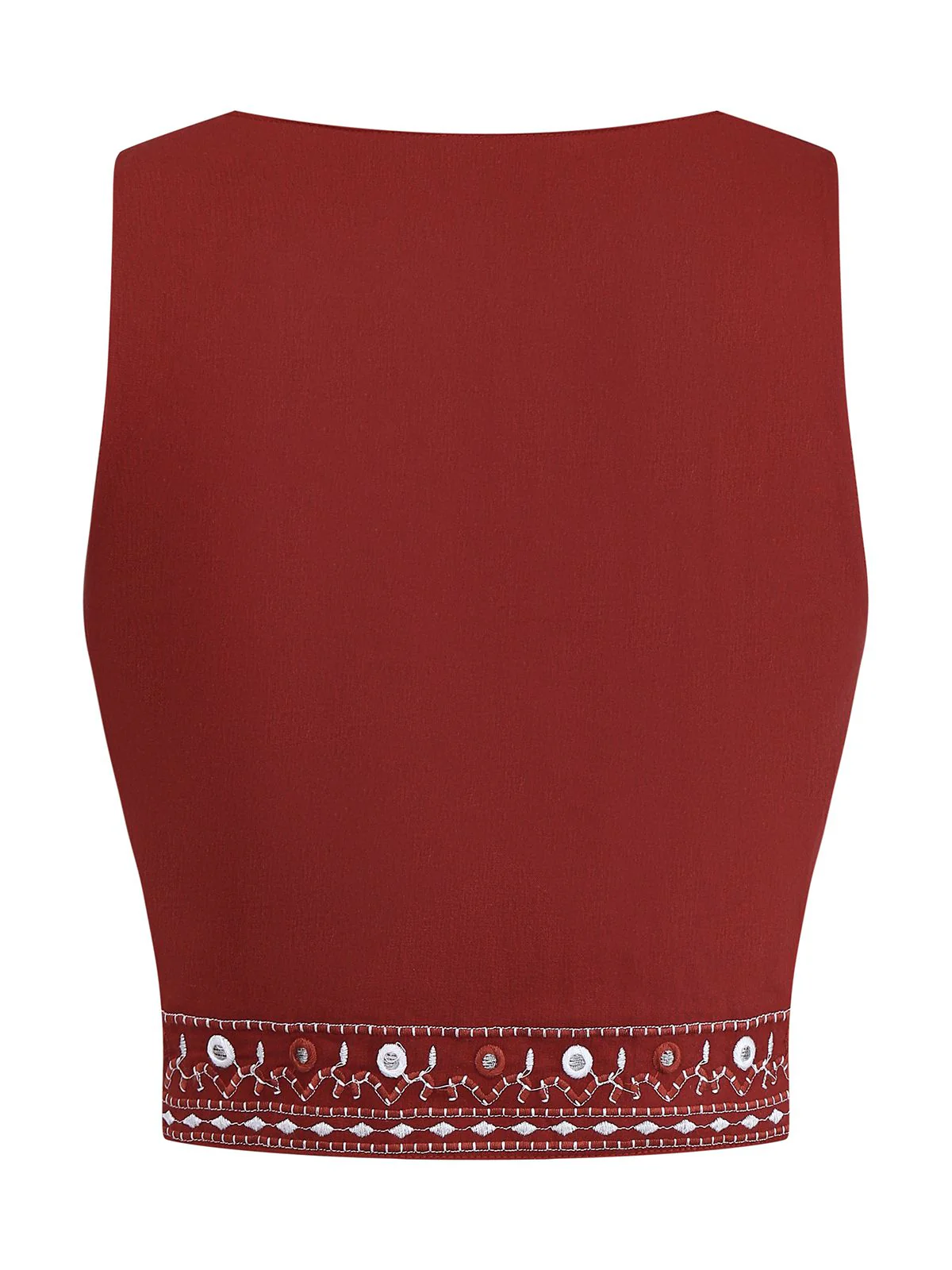 Dark Red 1970s Embroidered Boho Vest - Image 2