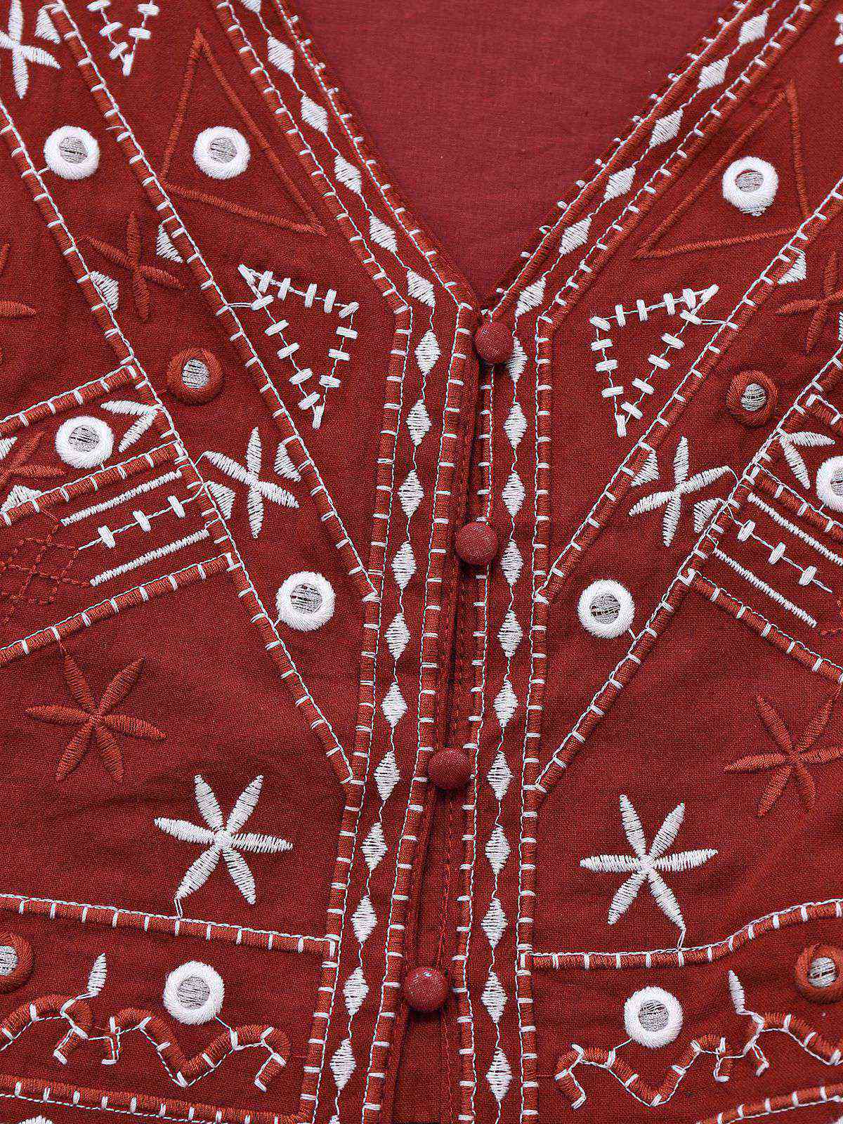 Dark Red 1970s Embroidered Boho Vest - Image 4