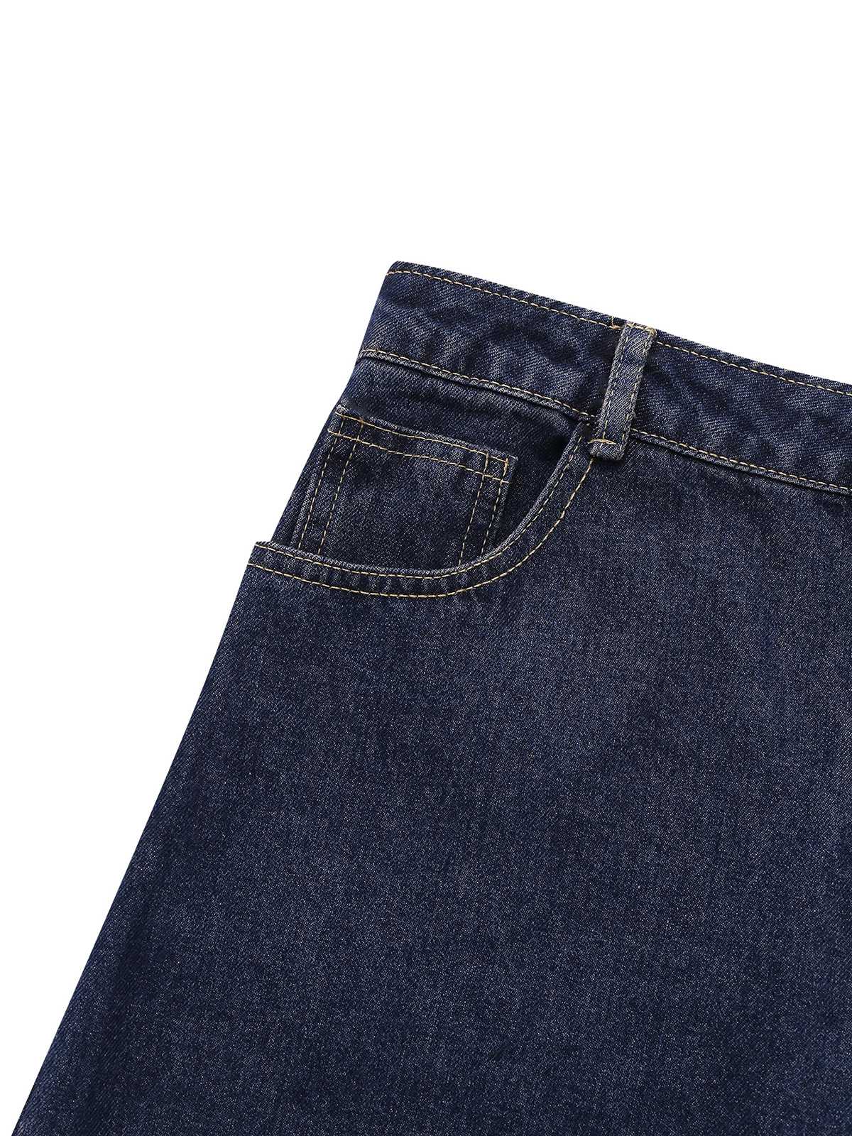 Deep Blue 1950s Denim Straight Leg Pants - Image 4
