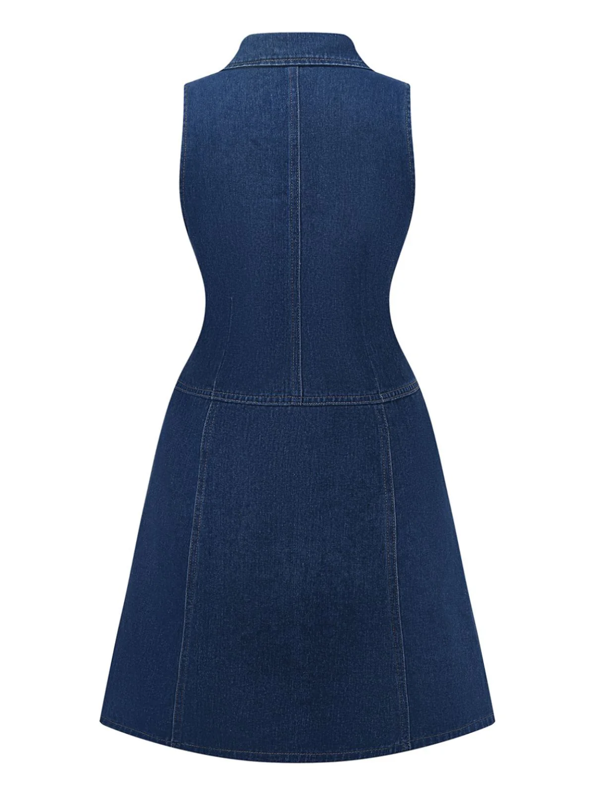 Deep Blue 1970s Denim Lapel Sleeveless Button Dress - Image 2