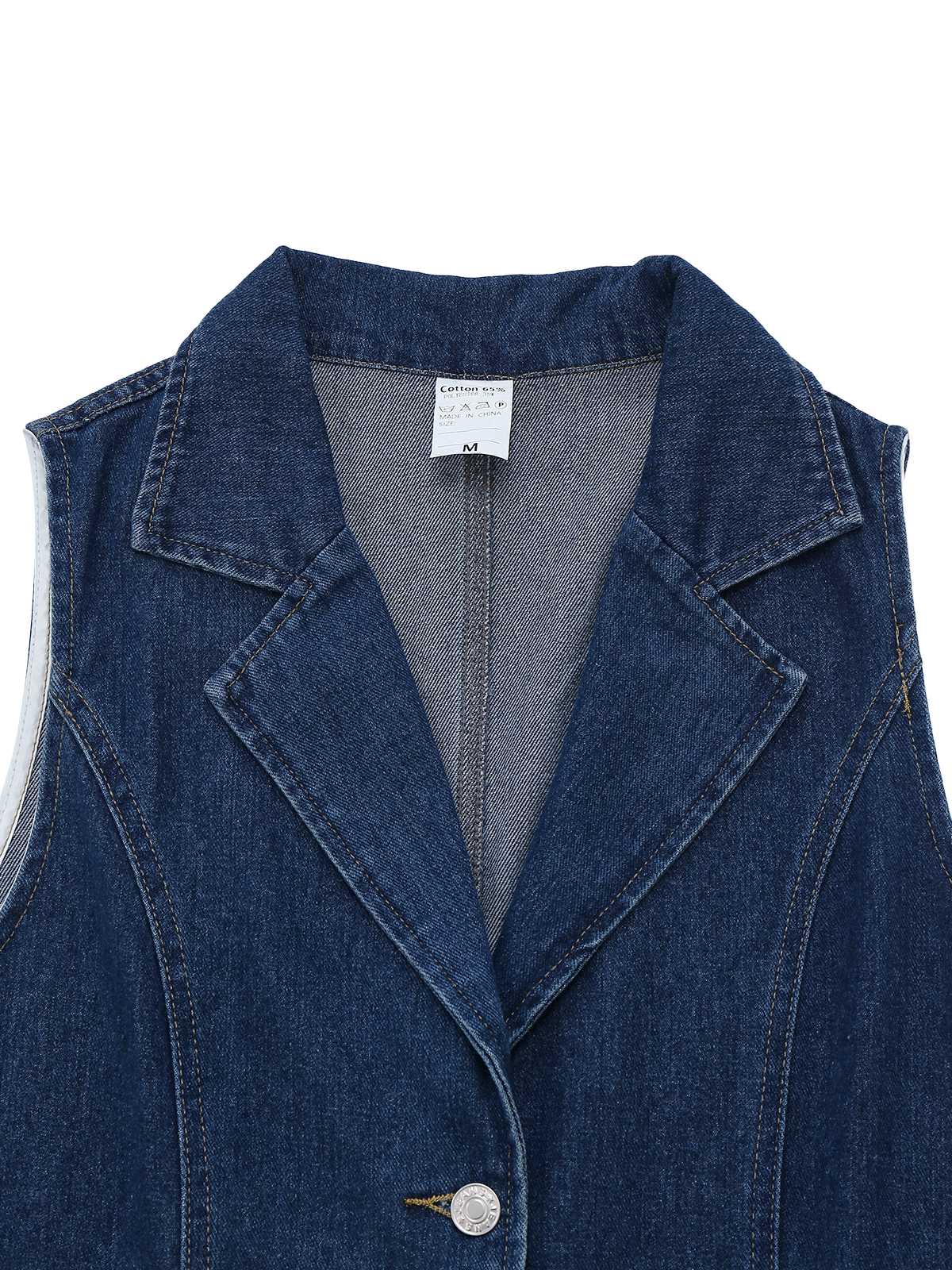 Deep Blue 1970s Denim Lapel Sleeveless Button Dress - Image 3