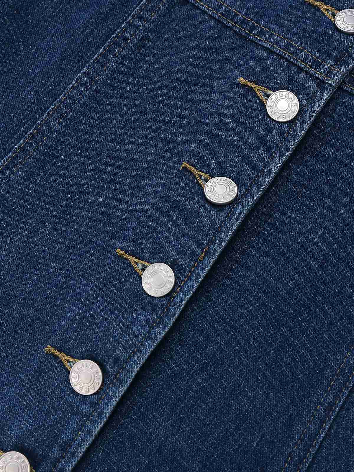 Deep Blue 1970s Denim Lapel Sleeveless Button Dress - Image 4