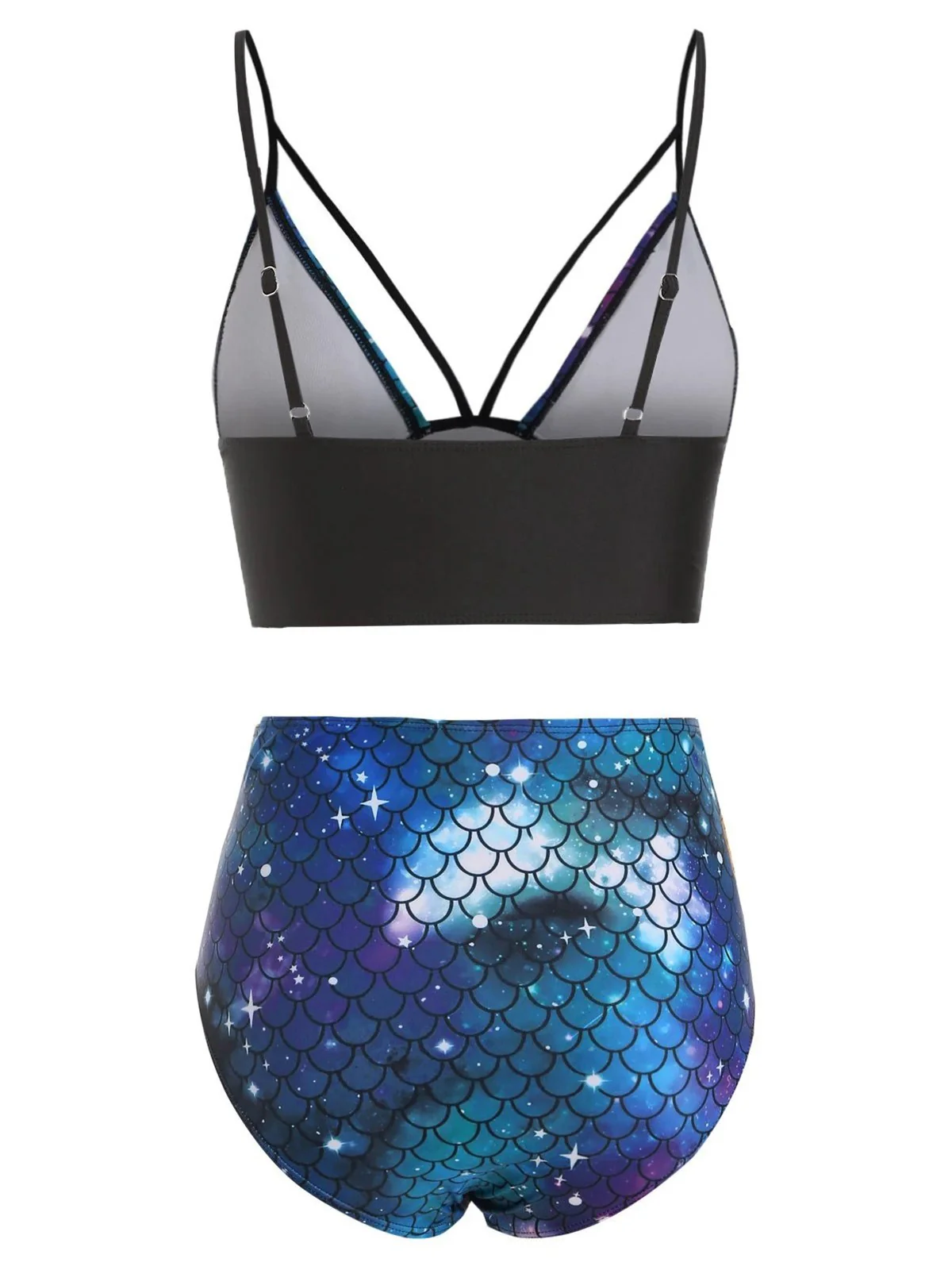 Deep Blue 1980s Gothic Starry Sky Fish Scale Swimsuit - Image 2