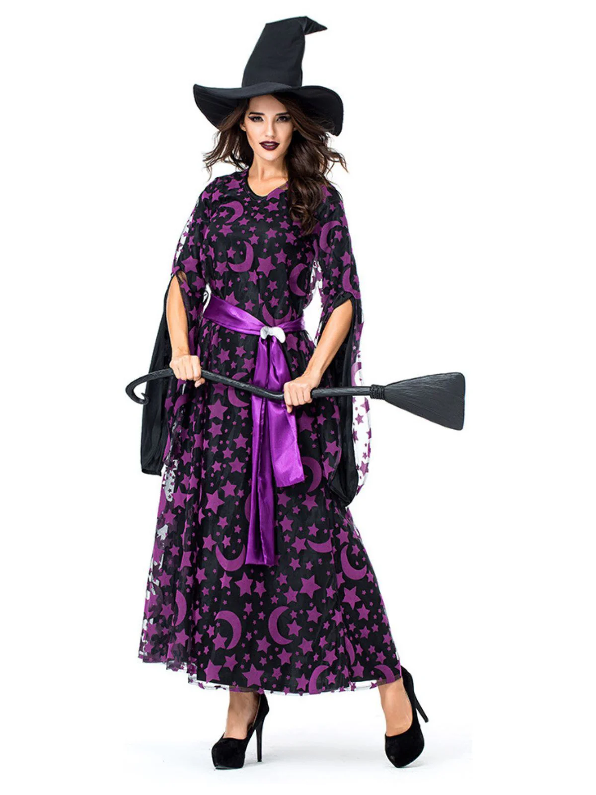 Deep Purple 1930s Star & Moon Batwing Sleeve Witch Dress Set - Image 5