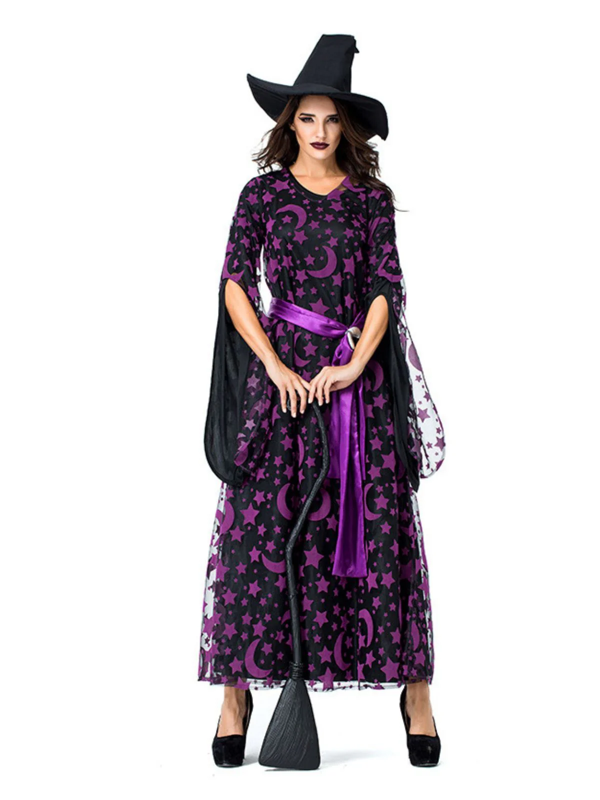 Deep Purple 1930s Star & Moon Batwing Sleeve Witch Dress Set - Image 6