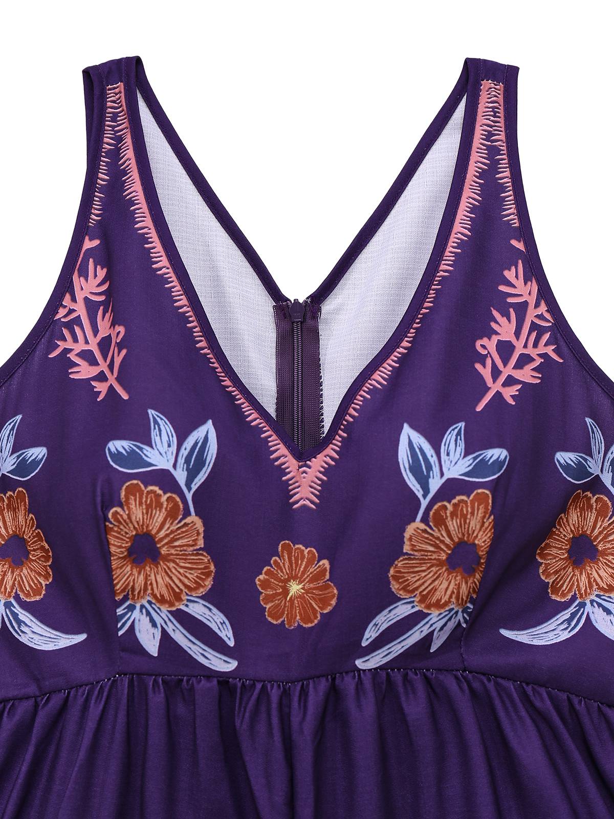 Deep Purple 1970s V-Neck Floral Boho Jumpsuit - Image 3