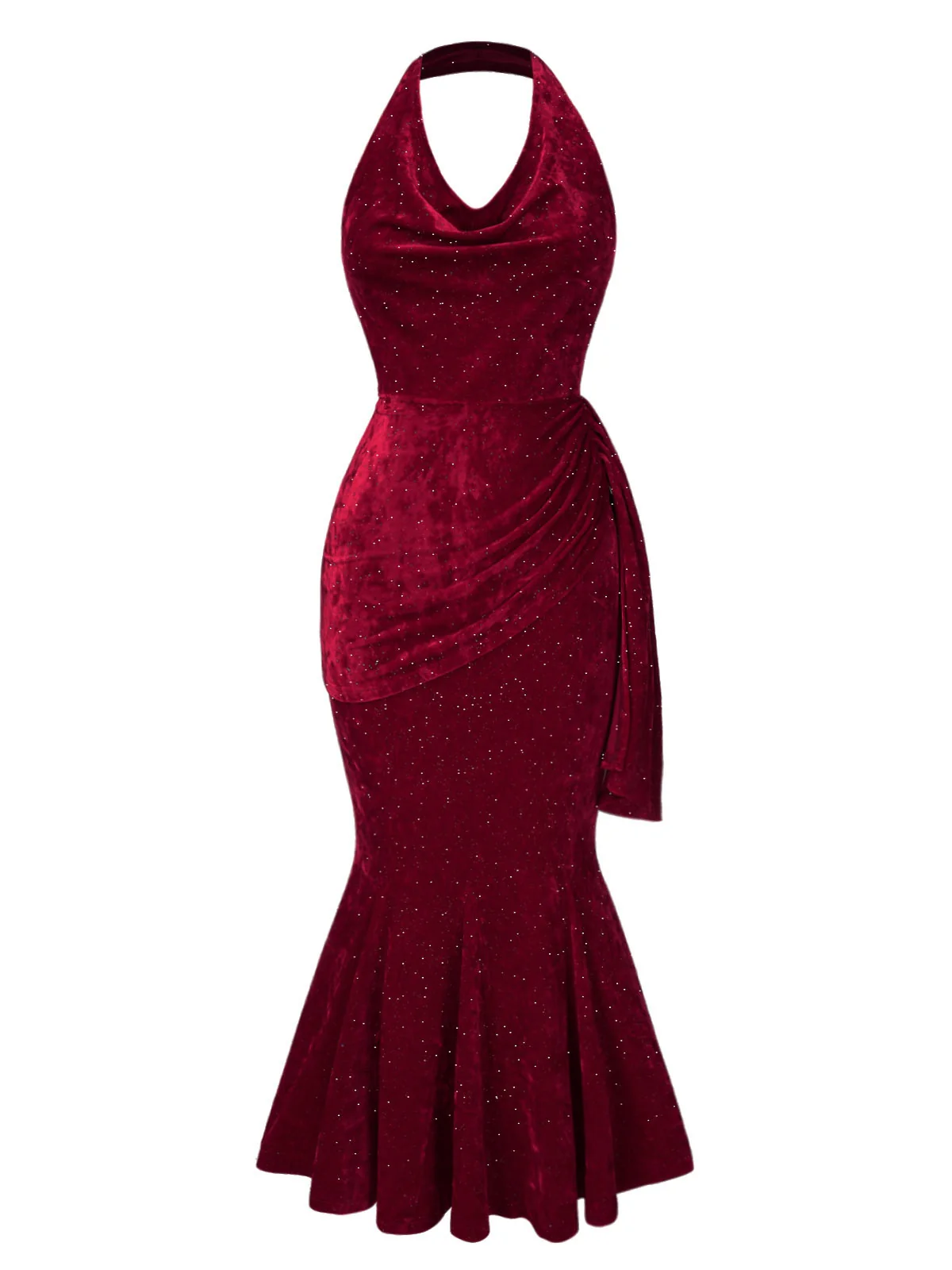 Deep Red 1930s Glitter Cowl Neck Mermaid Dress - Image 2