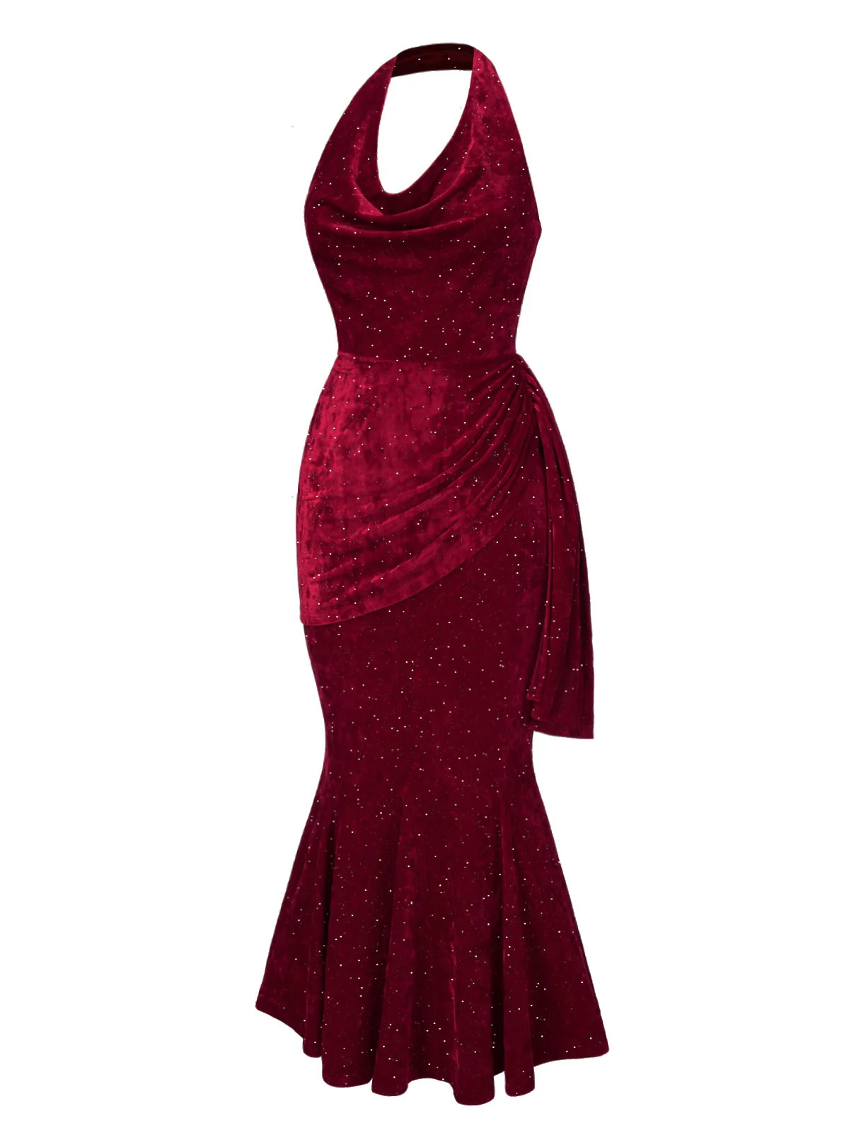 Deep Red 1930s Glitter Cowl Neck Mermaid Dress - Image 3