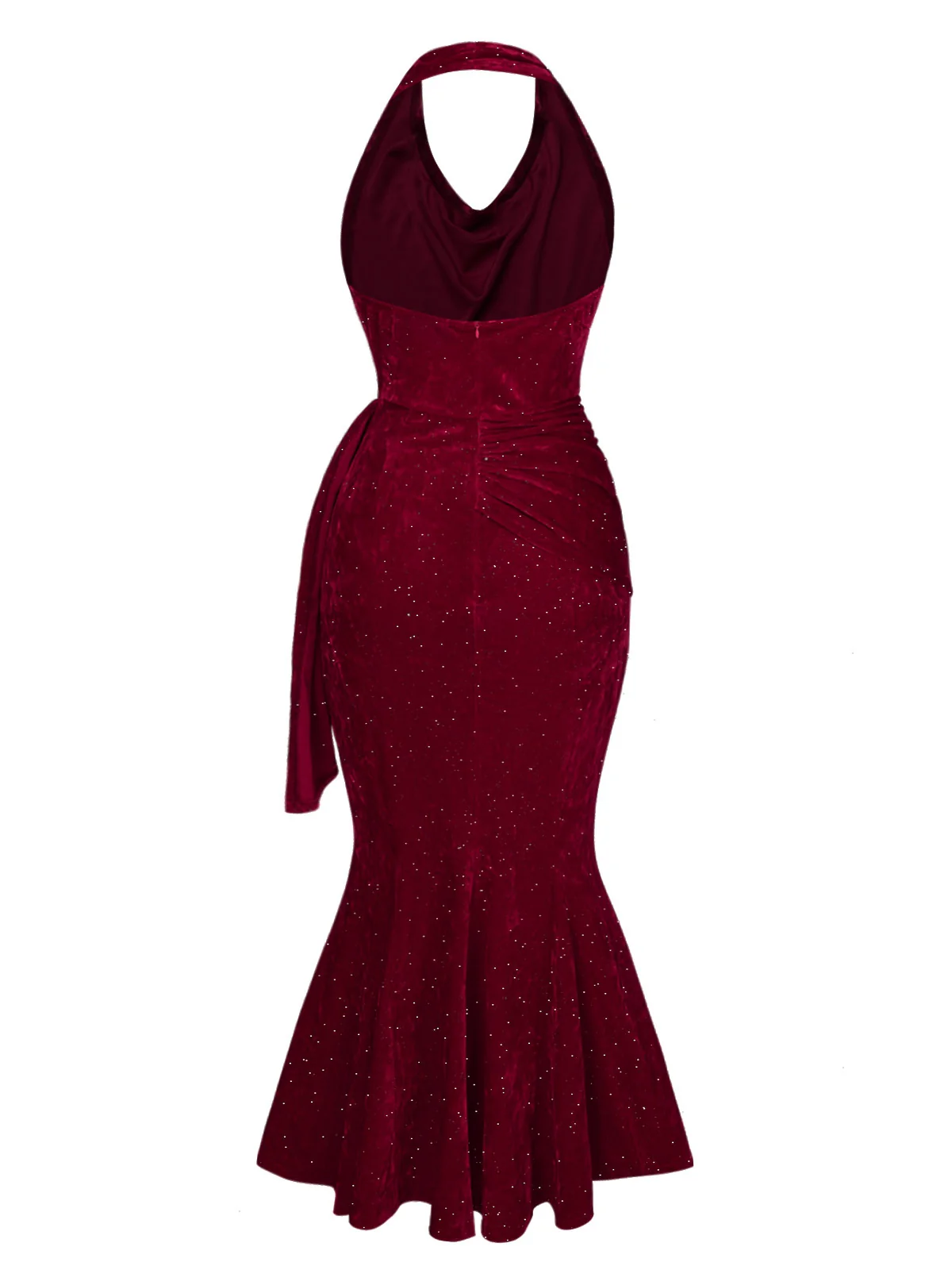 Deep Red 1930s Glitter Cowl Neck Mermaid Dress - Image 4