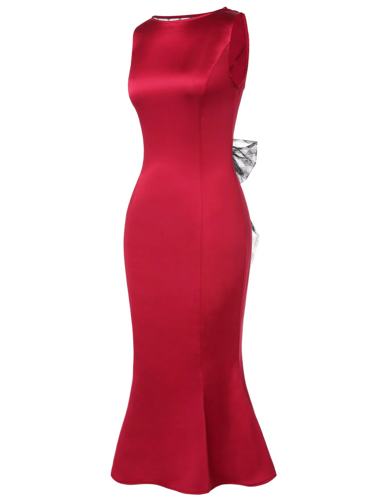 Deep Red 1930s Solid Bow Decor Fishtail Dress - Image 3